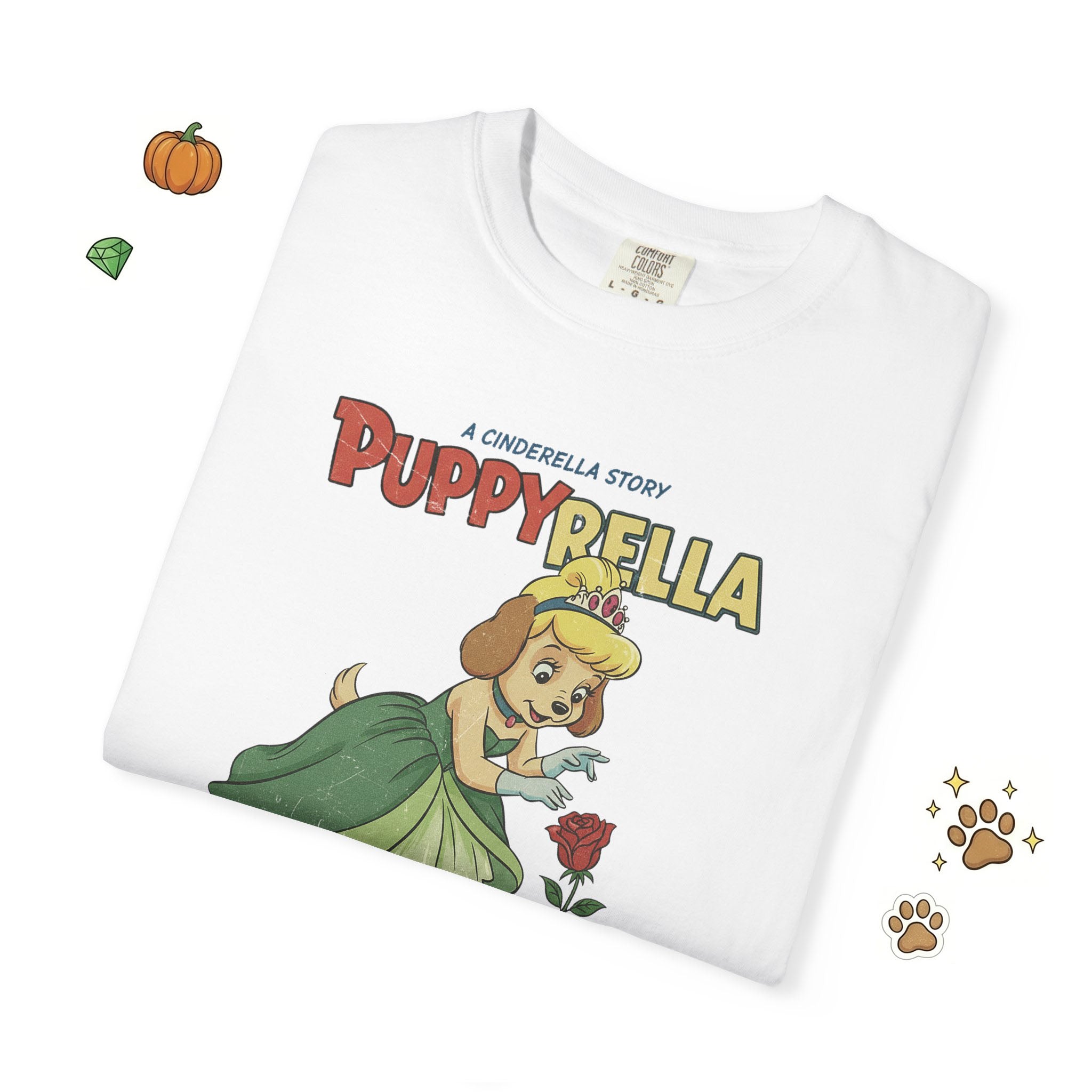 Puppyrella Rose Illustration T-Shirt, Retro Storybook Graphic Tee by John Void