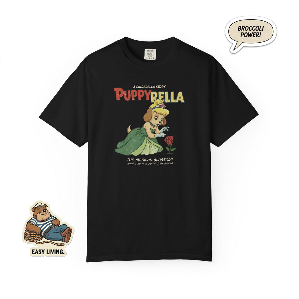 Puppyrella Rose Illustration T-Shirt, Retro Storybook Graphic Tee by John Void