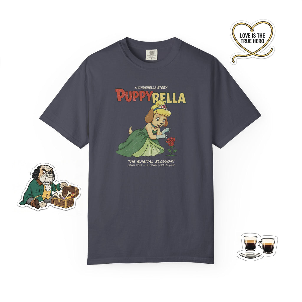 Puppyrella Rose Illustration T-Shirt, Retro Storybook Graphic Tee by John Void