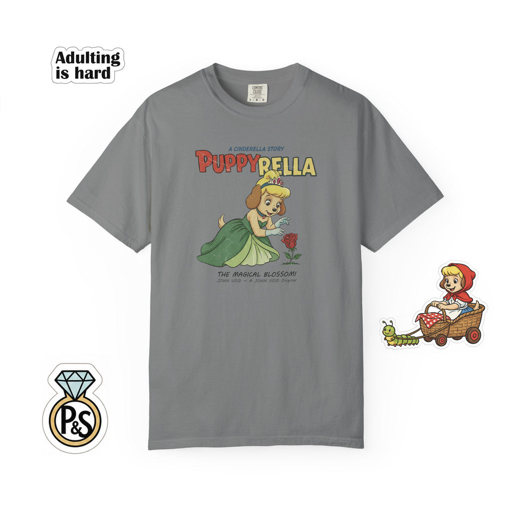 Puppyrella Rose Illustration T-Shirt, Retro Storybook Graphic Tee by John Void