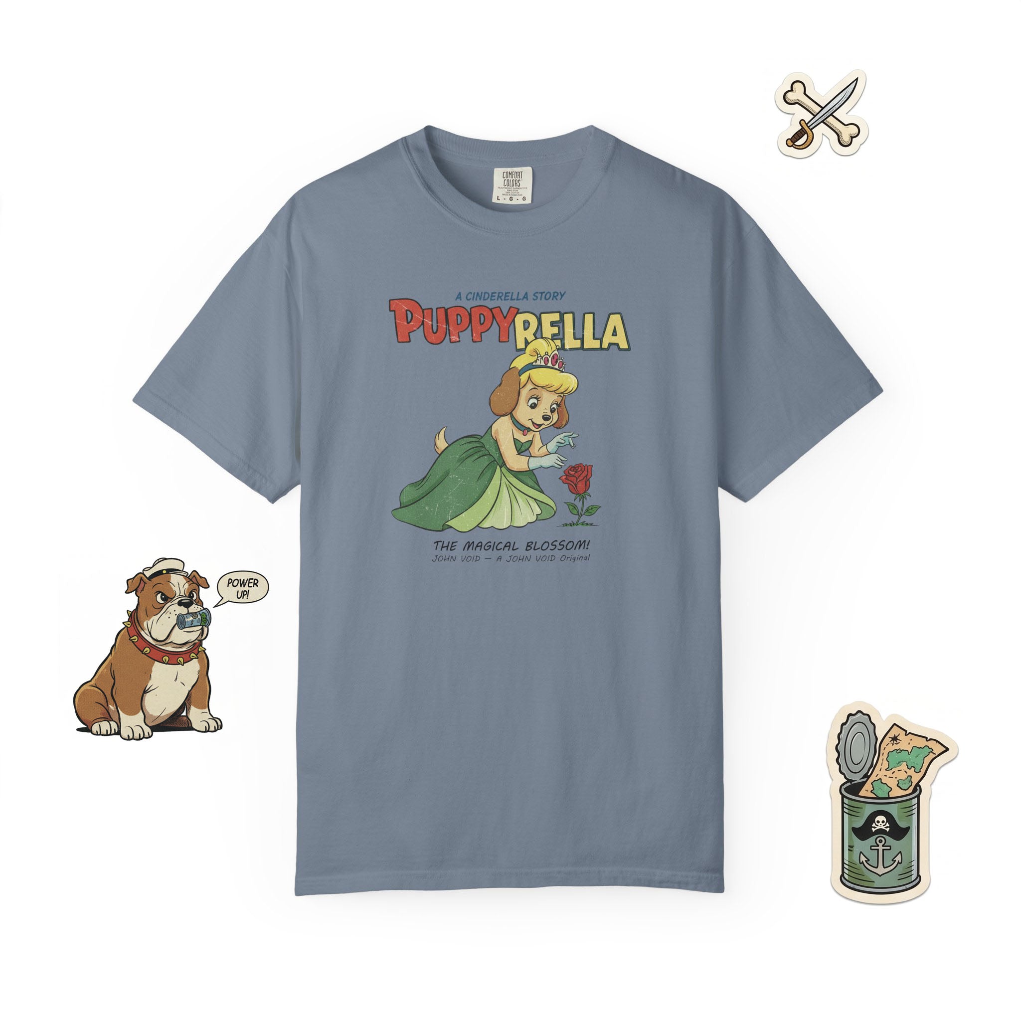 Puppyrella Rose Illustration T-Shirt, Retro Storybook Graphic Tee by John Void