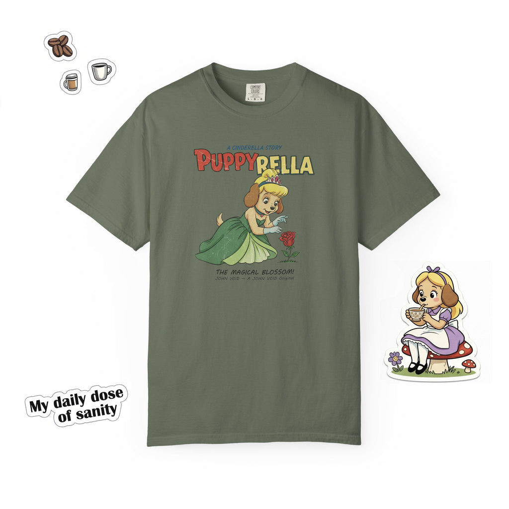 Puppyrella Rose Illustration T-Shirt, Retro Storybook Graphic Tee by John Void