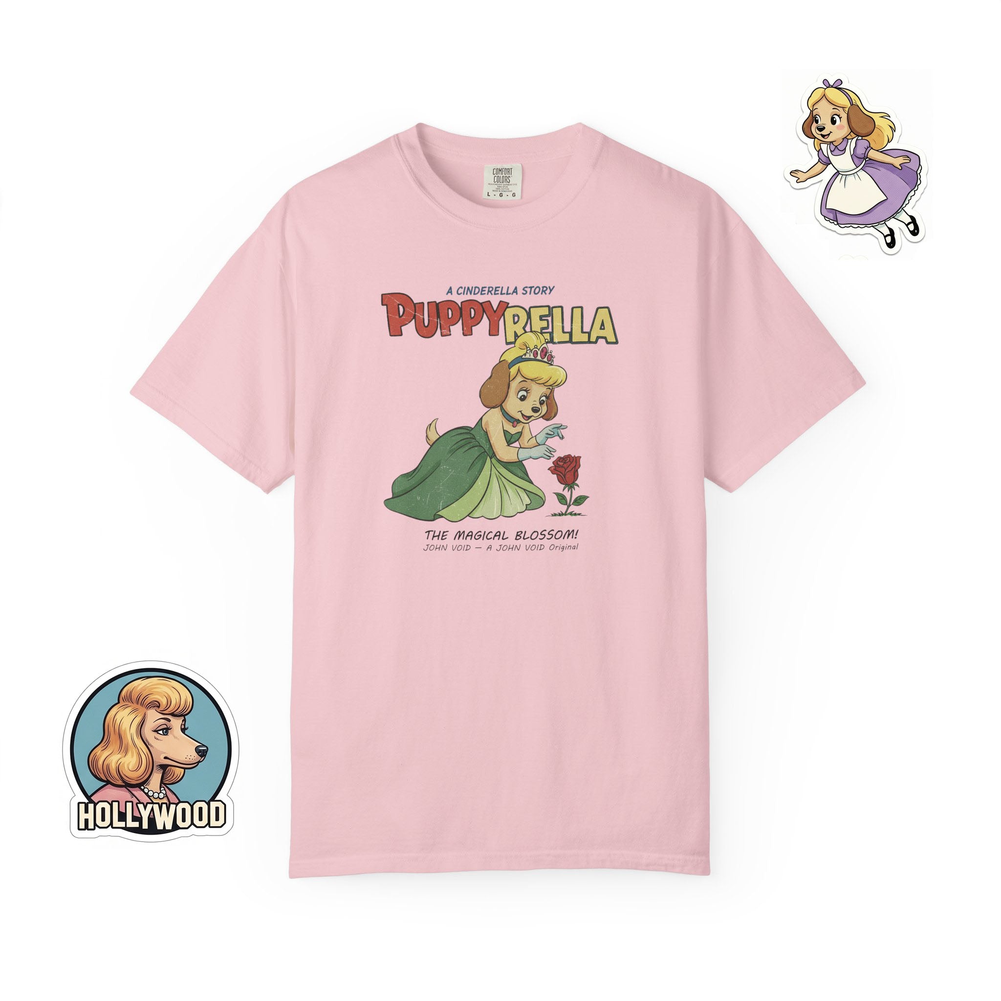 Puppyrella Rose Illustration T-Shirt, Retro Storybook Graphic Tee by John Void