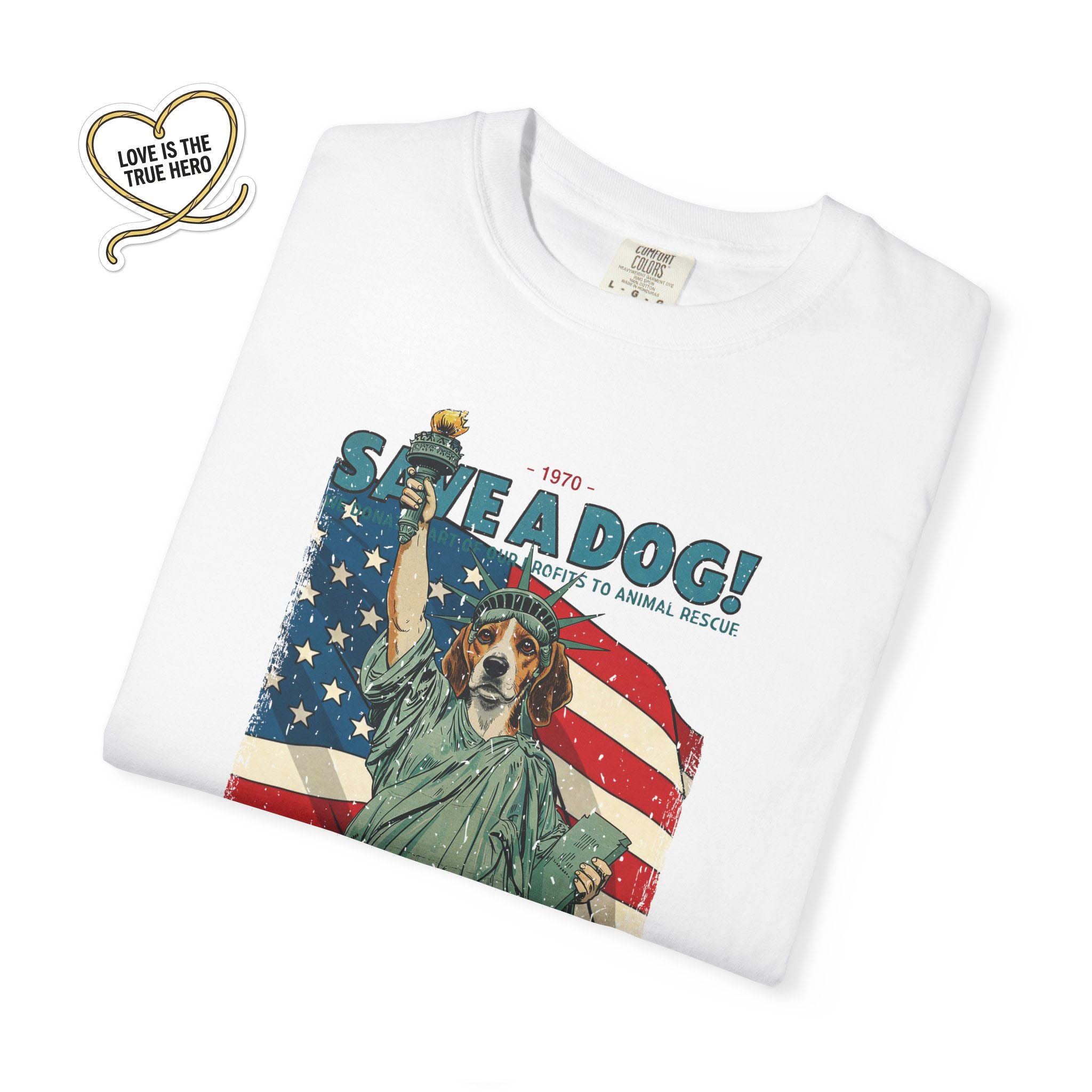 Save A Dog Illustration T-Shirt, Retro Storybook Graphic Tee by John Void