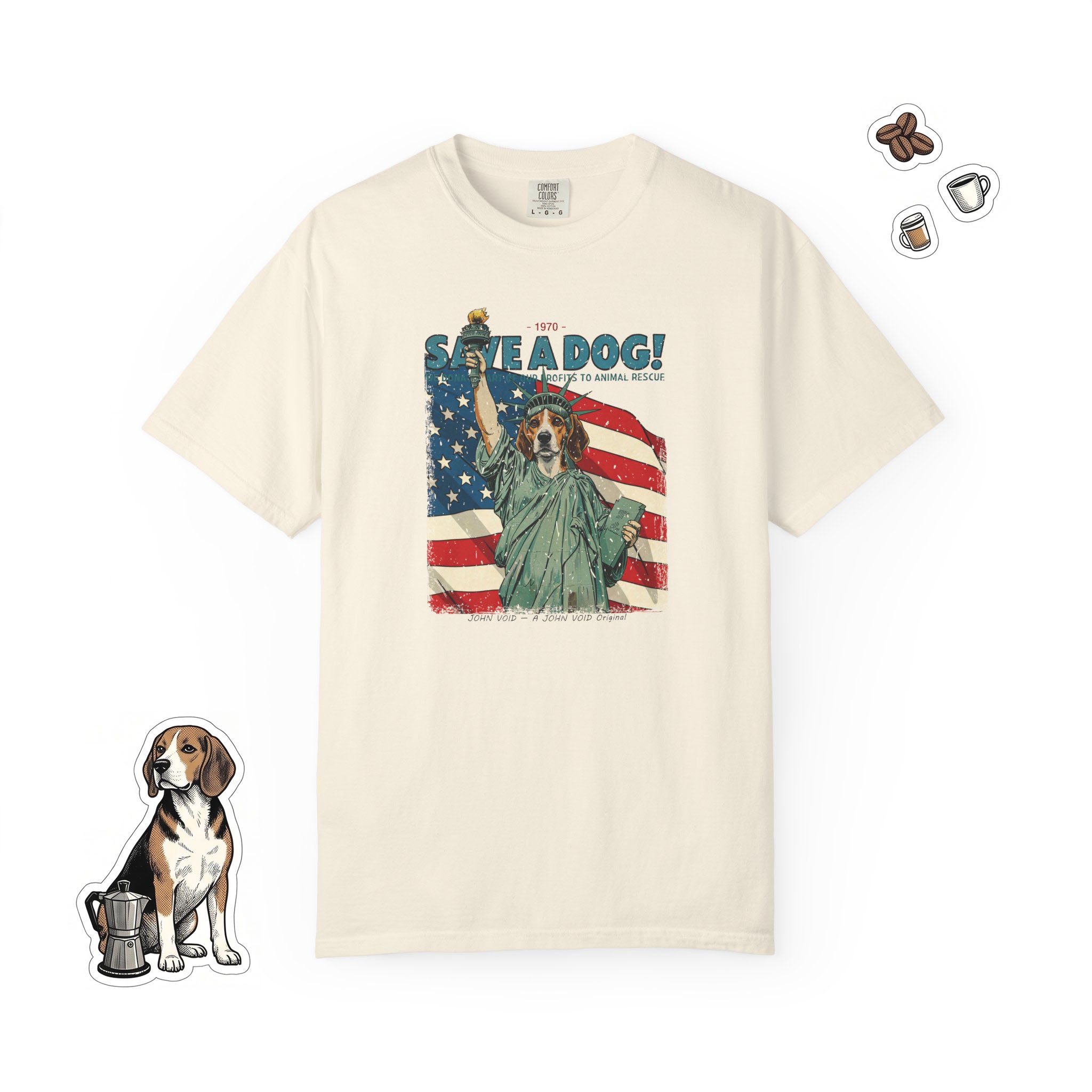 Save A Dog Illustration T-Shirt, Retro Storybook Graphic Tee by John Void