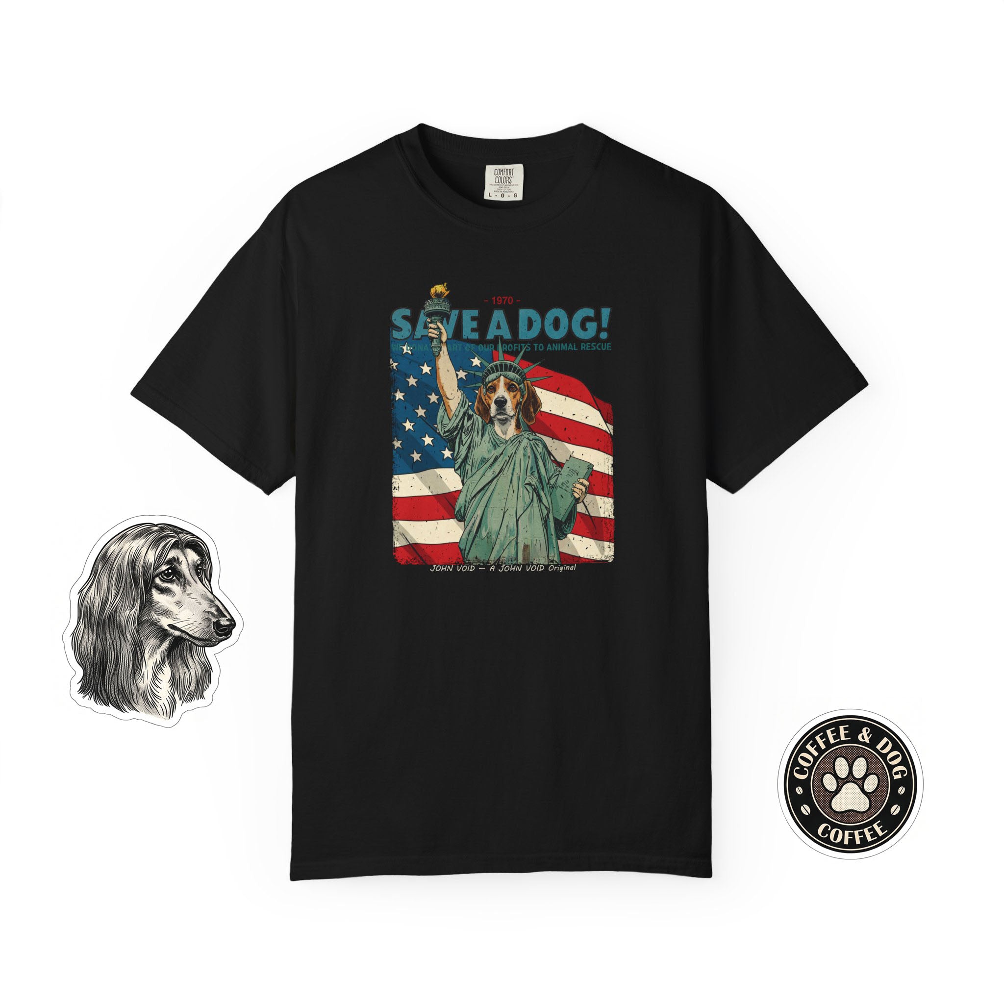 Save A Dog Illustration T-Shirt, Retro Storybook Graphic Tee by John Void