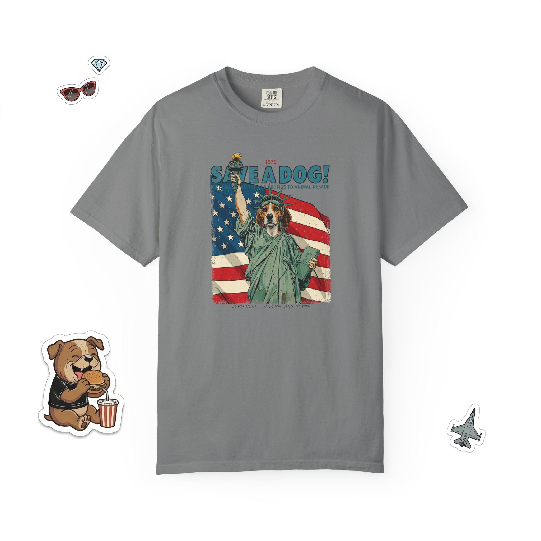 Save A Dog Illustration T-Shirt, Retro Storybook Graphic Tee by John Void