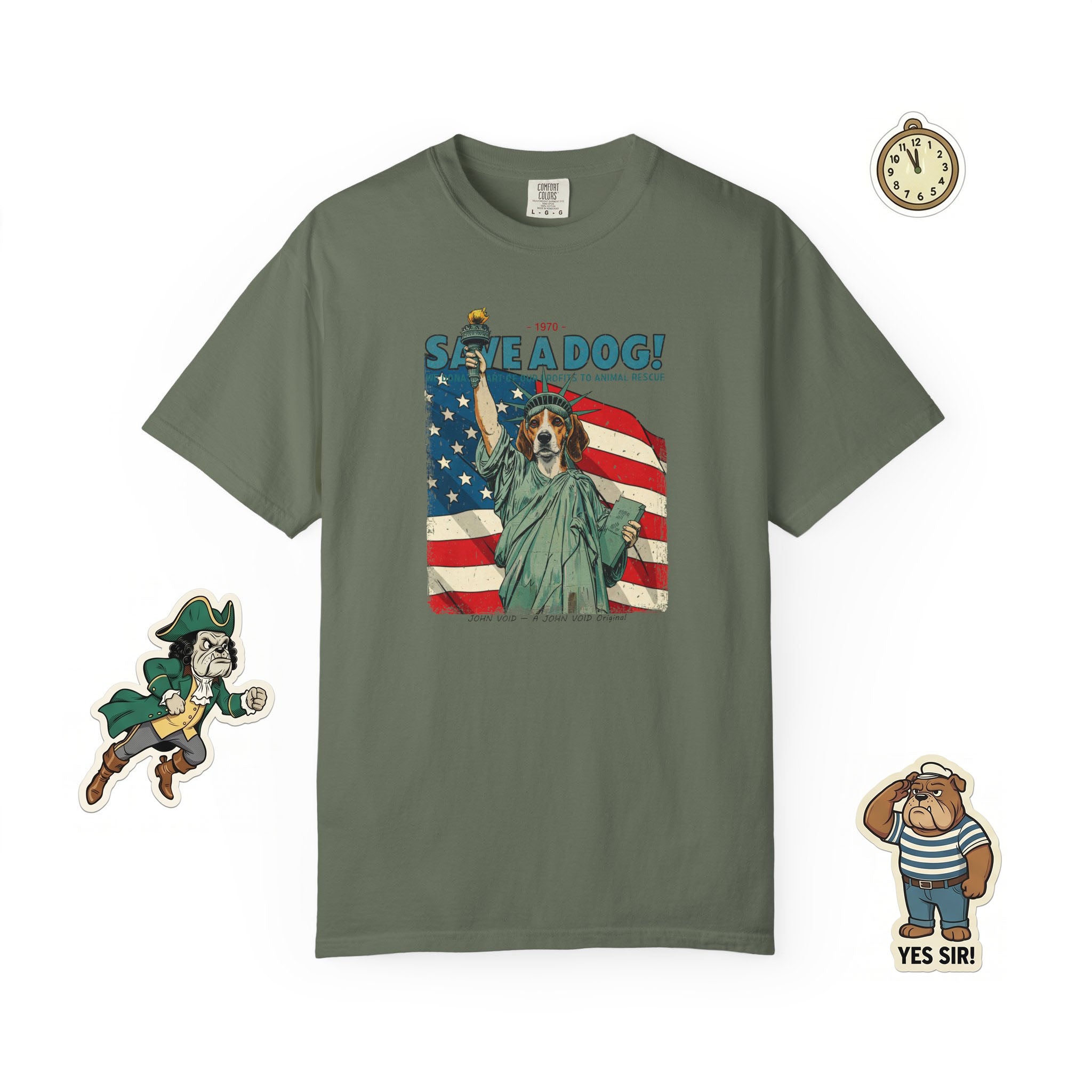 Save A Dog Illustration T-Shirt, Retro Storybook Graphic Tee by John Void