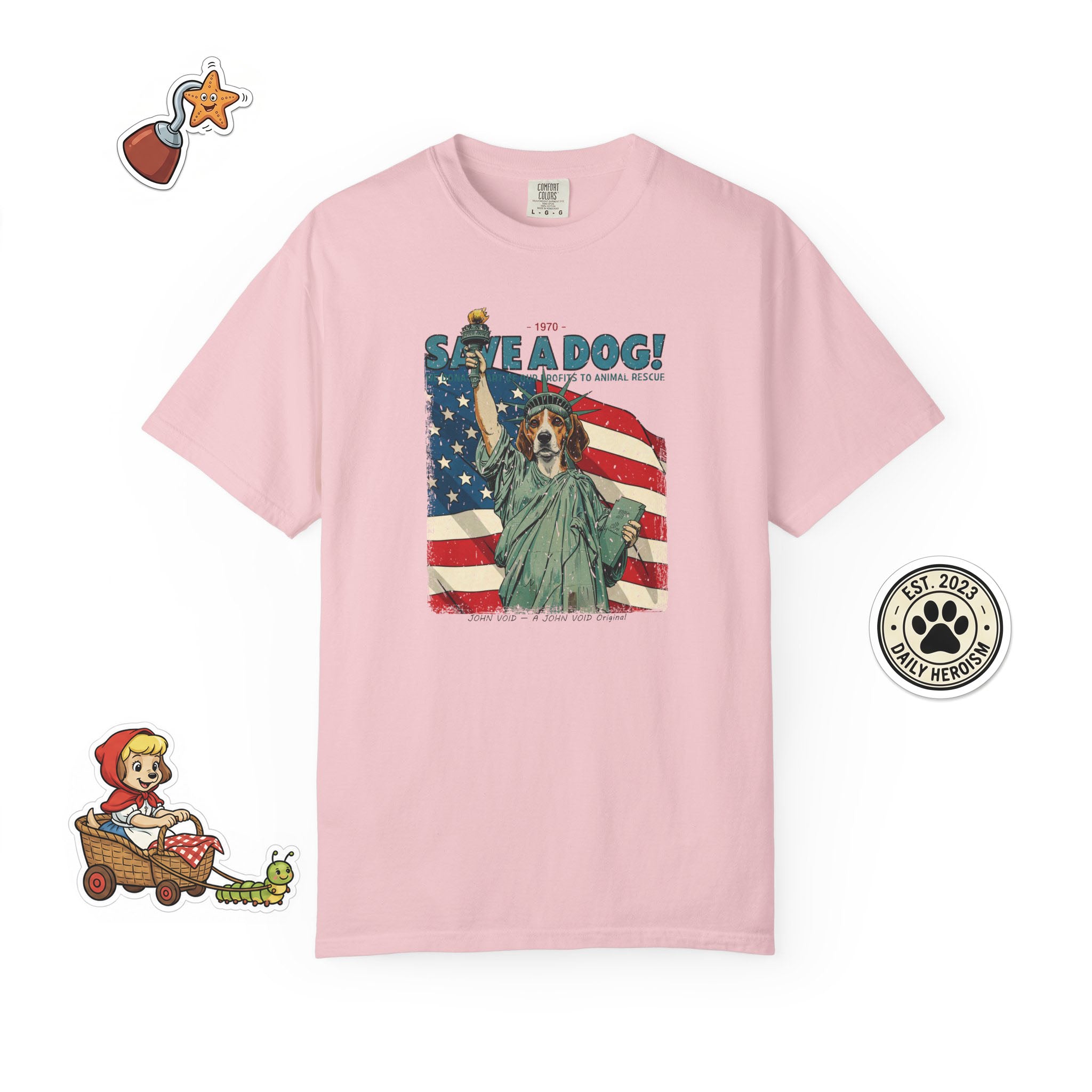 Save A Dog Illustration T-Shirt, Retro Storybook Graphic Tee by John Void