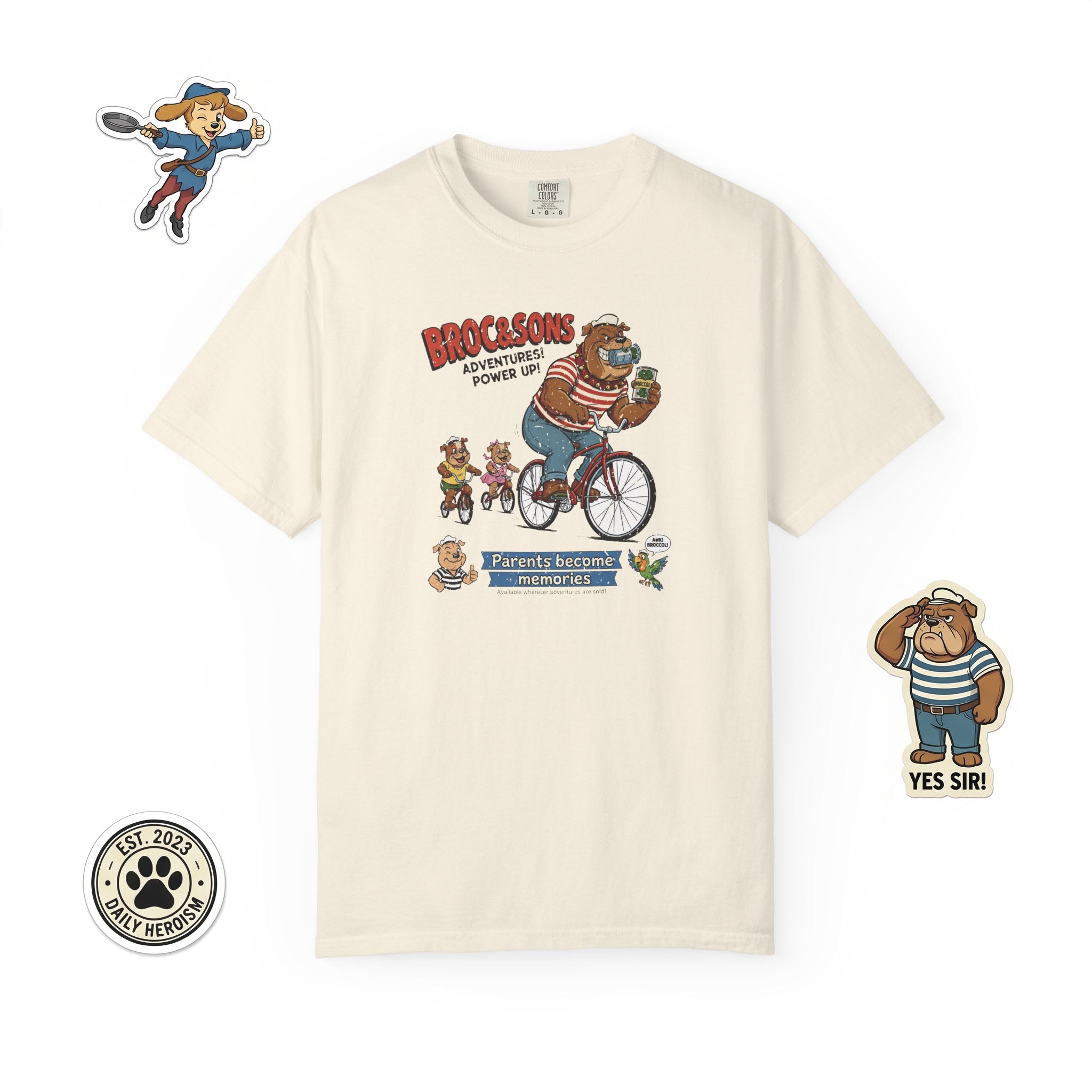Broc & Sons Bicycle Illustration T-Shirt, Retro Storybook Graphic Tee by John Void