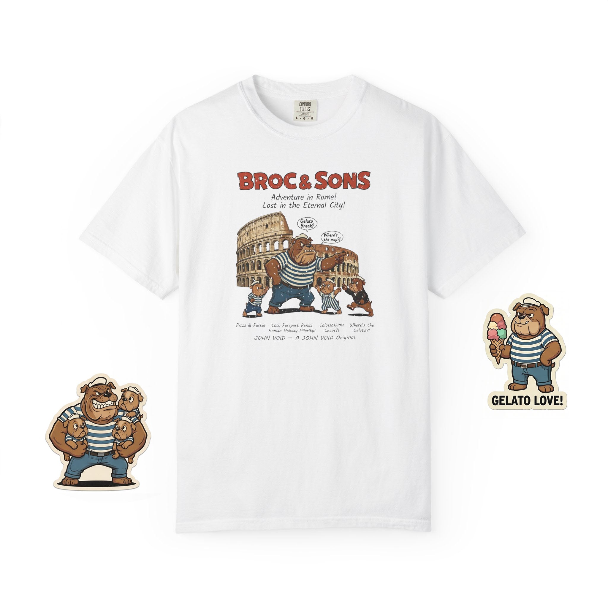 Broc & Sons Rome Illustration T-Shirt, Retro Storybook Graphic Tee by John Void
