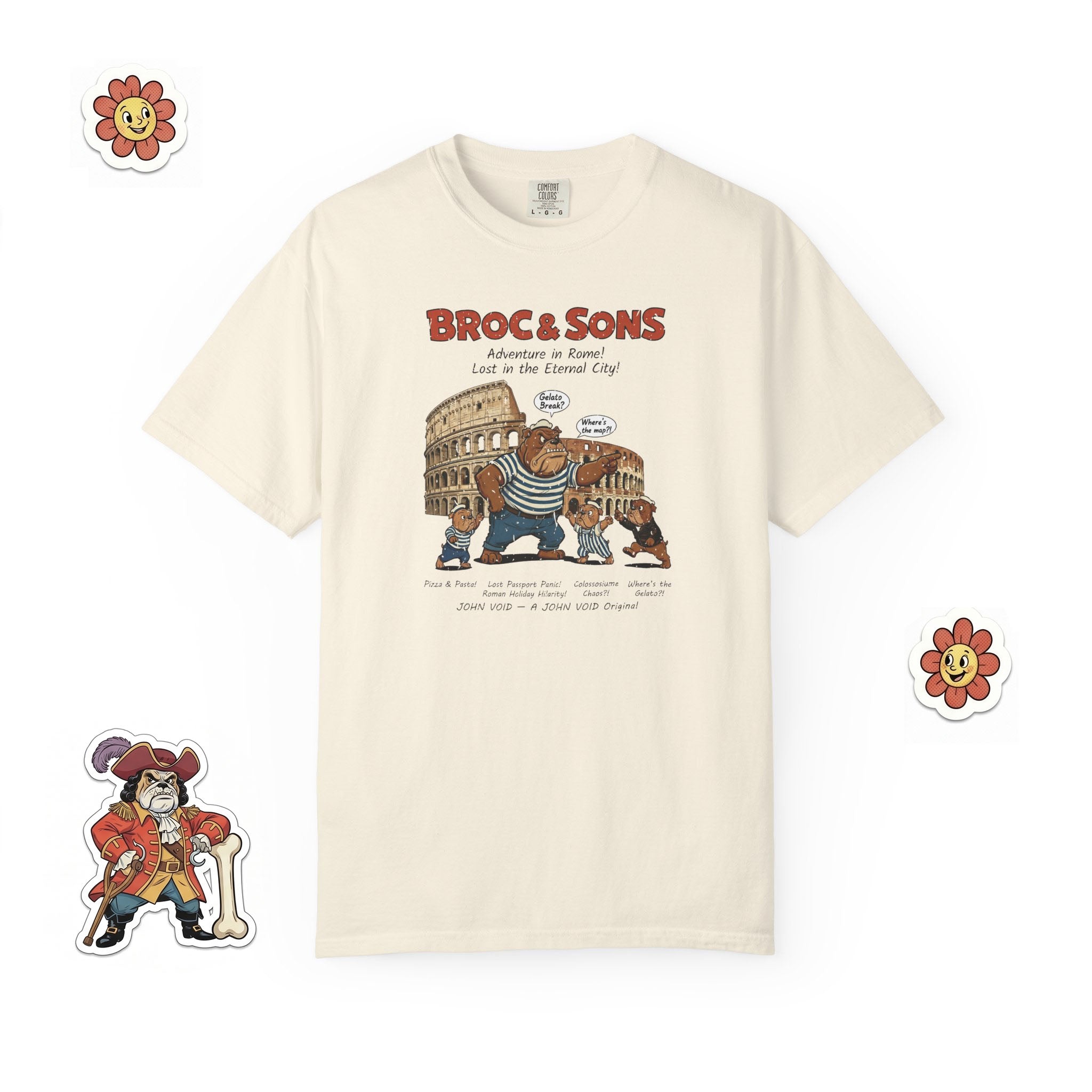 Broc & Sons Rome Illustration T-Shirt, Retro Storybook Graphic Tee by John Void