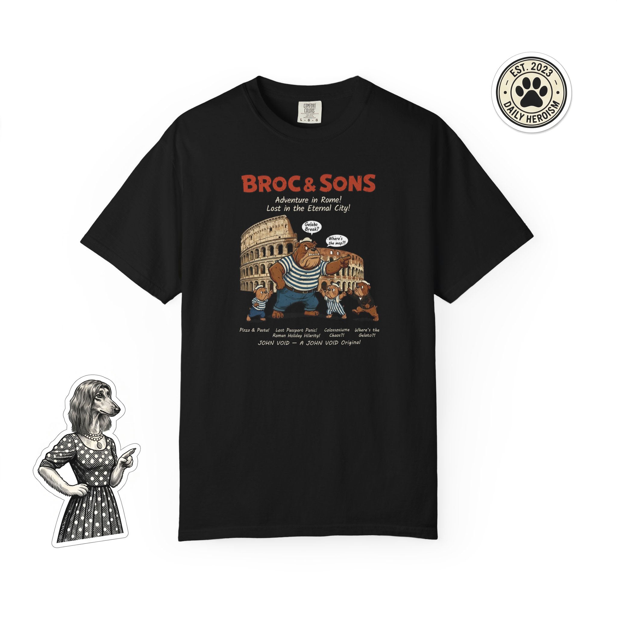 Broc & Sons Rome Illustration T-Shirt, Retro Storybook Graphic Tee by John Void