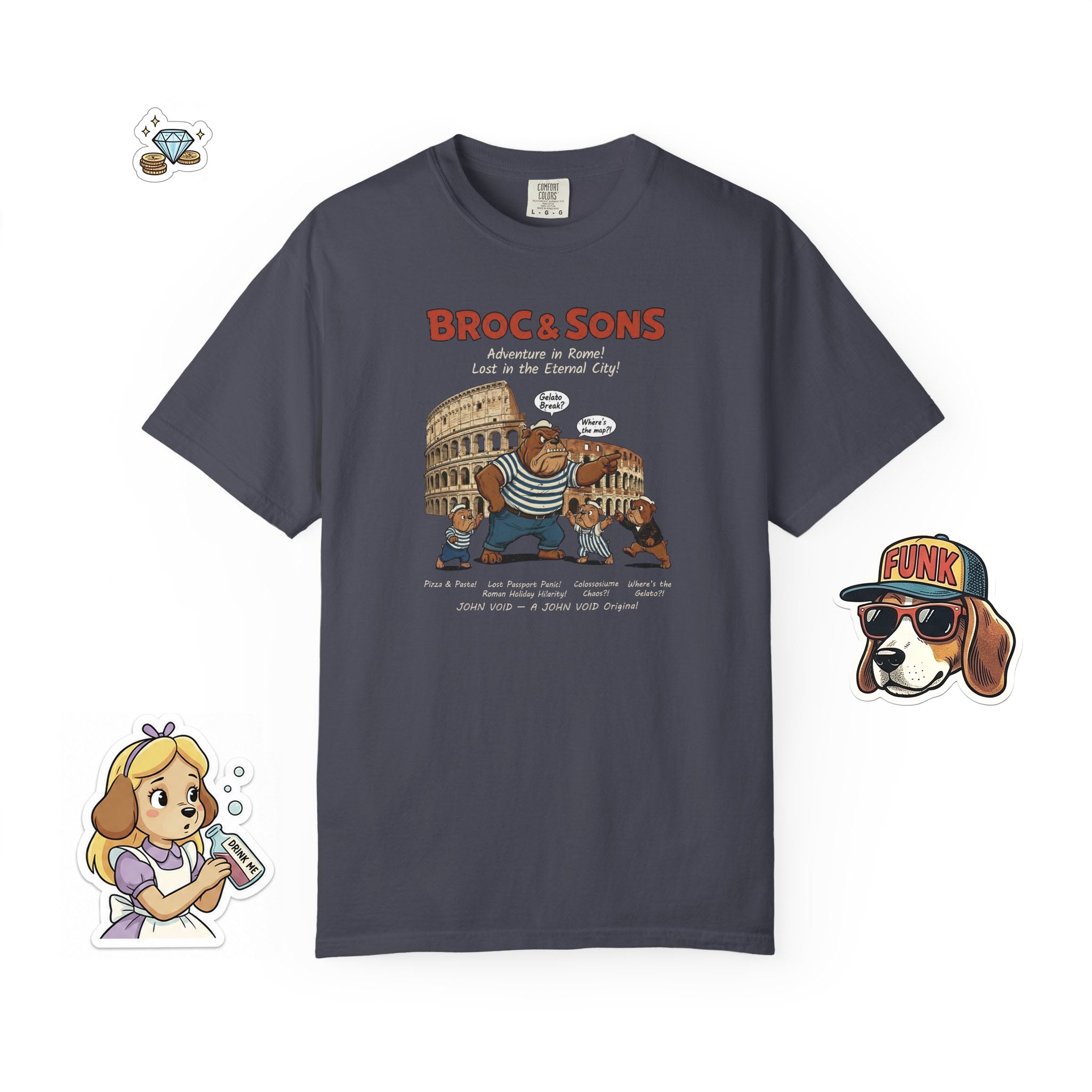 Broc & Sons Rome Illustration T-Shirt, Retro Storybook Graphic Tee by John Void