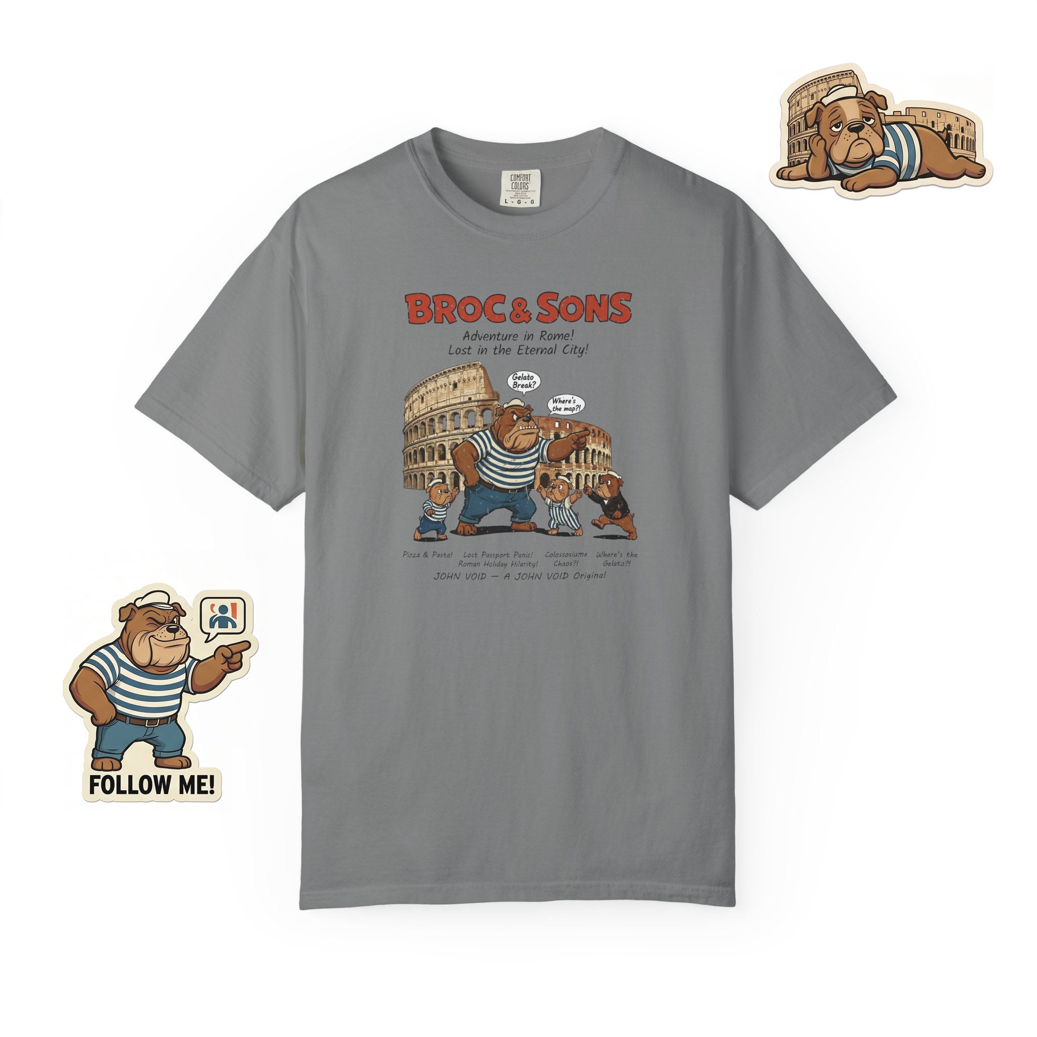Broc & Sons Rome Illustration T-Shirt, Retro Storybook Graphic Tee by John Void
