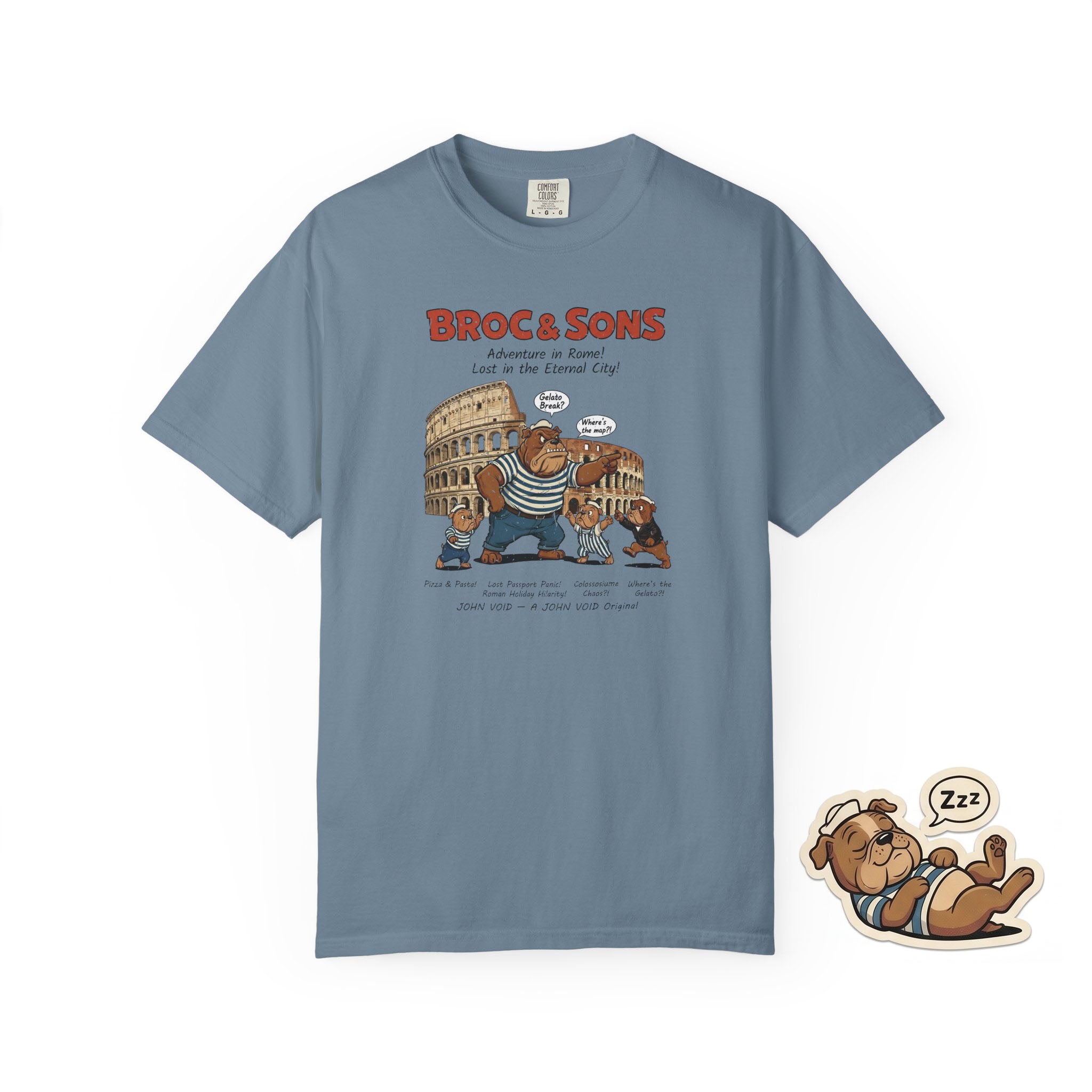 Broc & Sons Rome Illustration T-Shirt, Retro Storybook Graphic Tee by John Void