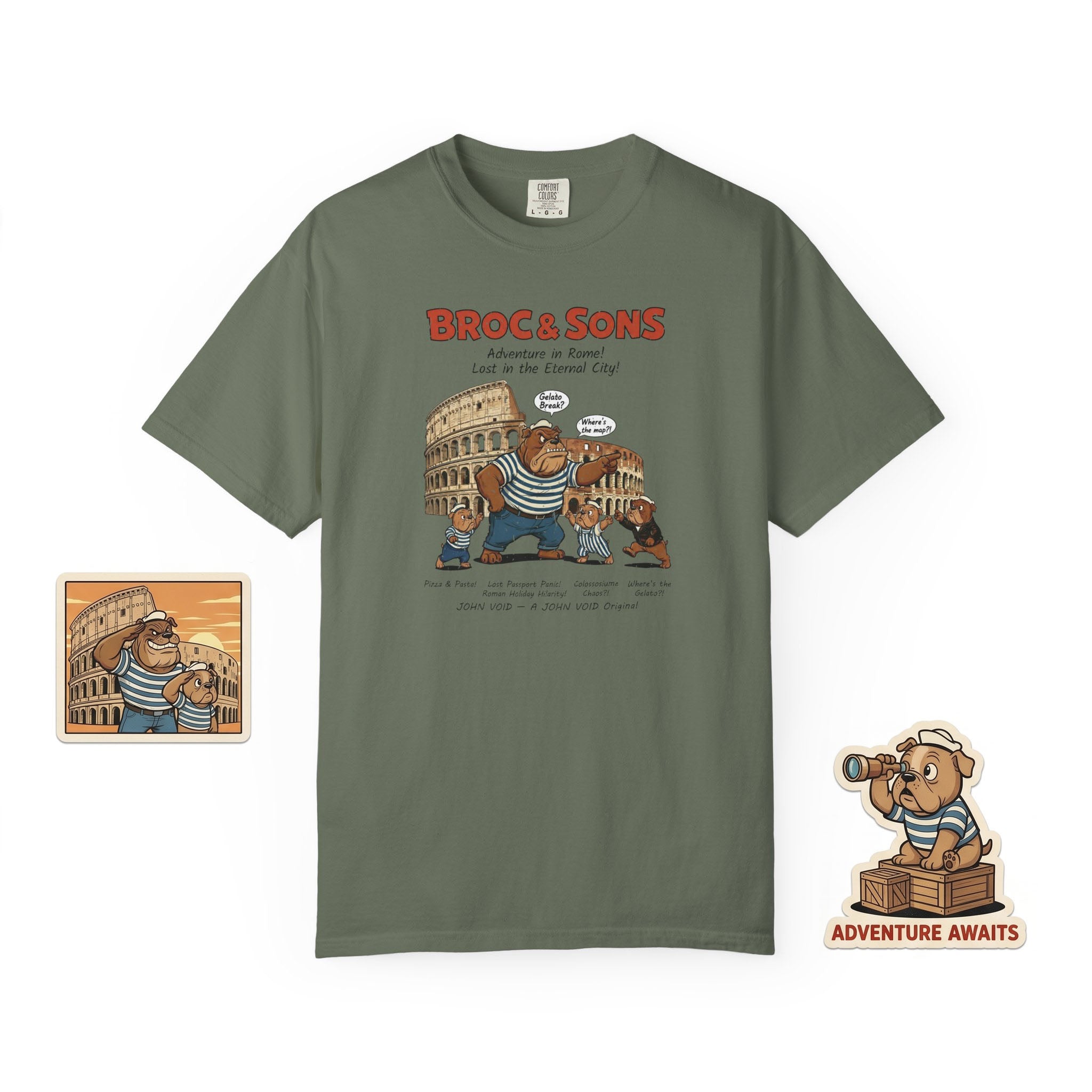Broc & Sons Rome Illustration T-Shirt, Retro Storybook Graphic Tee by John Void