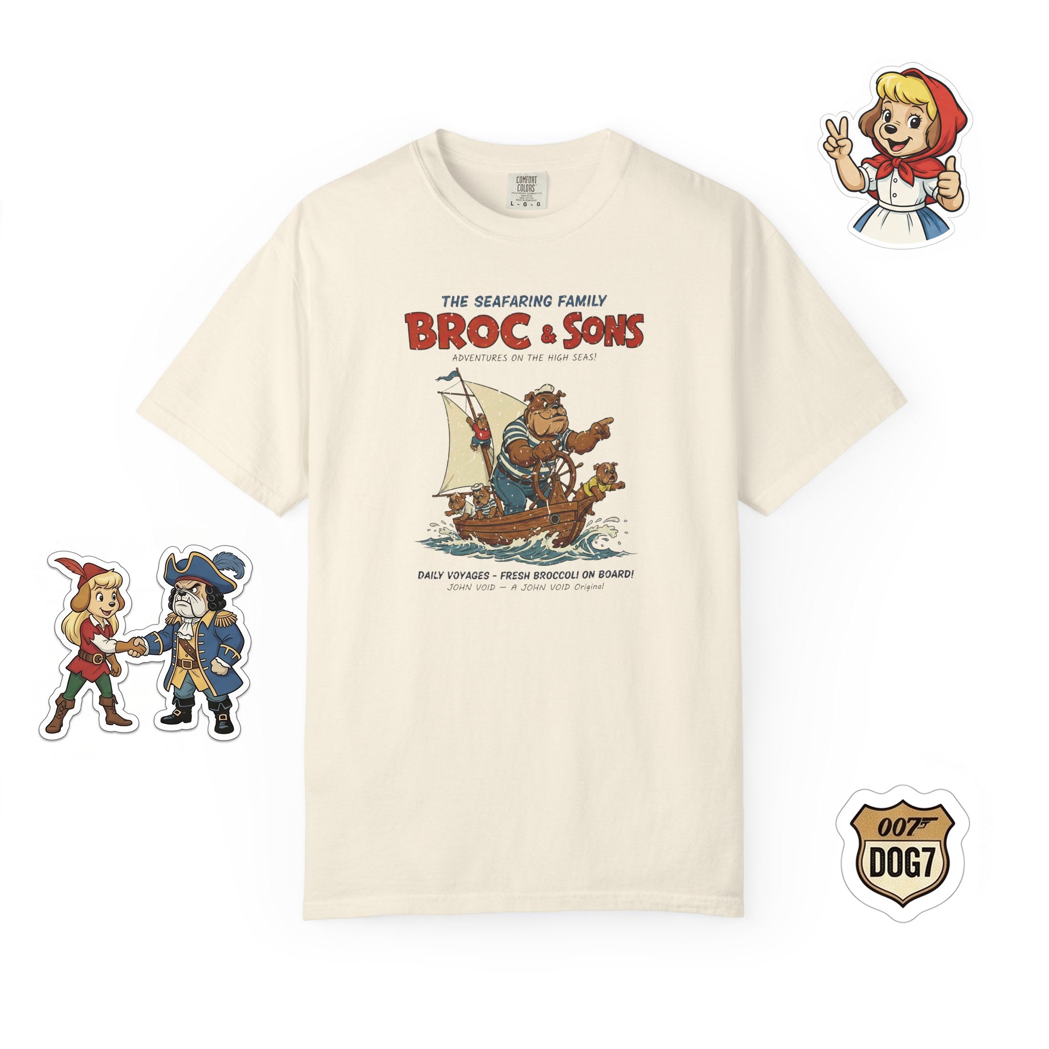 Broc & Sons Sailing Illustration T-Shirt, Retro Storybook Graphic Tee by John Void
