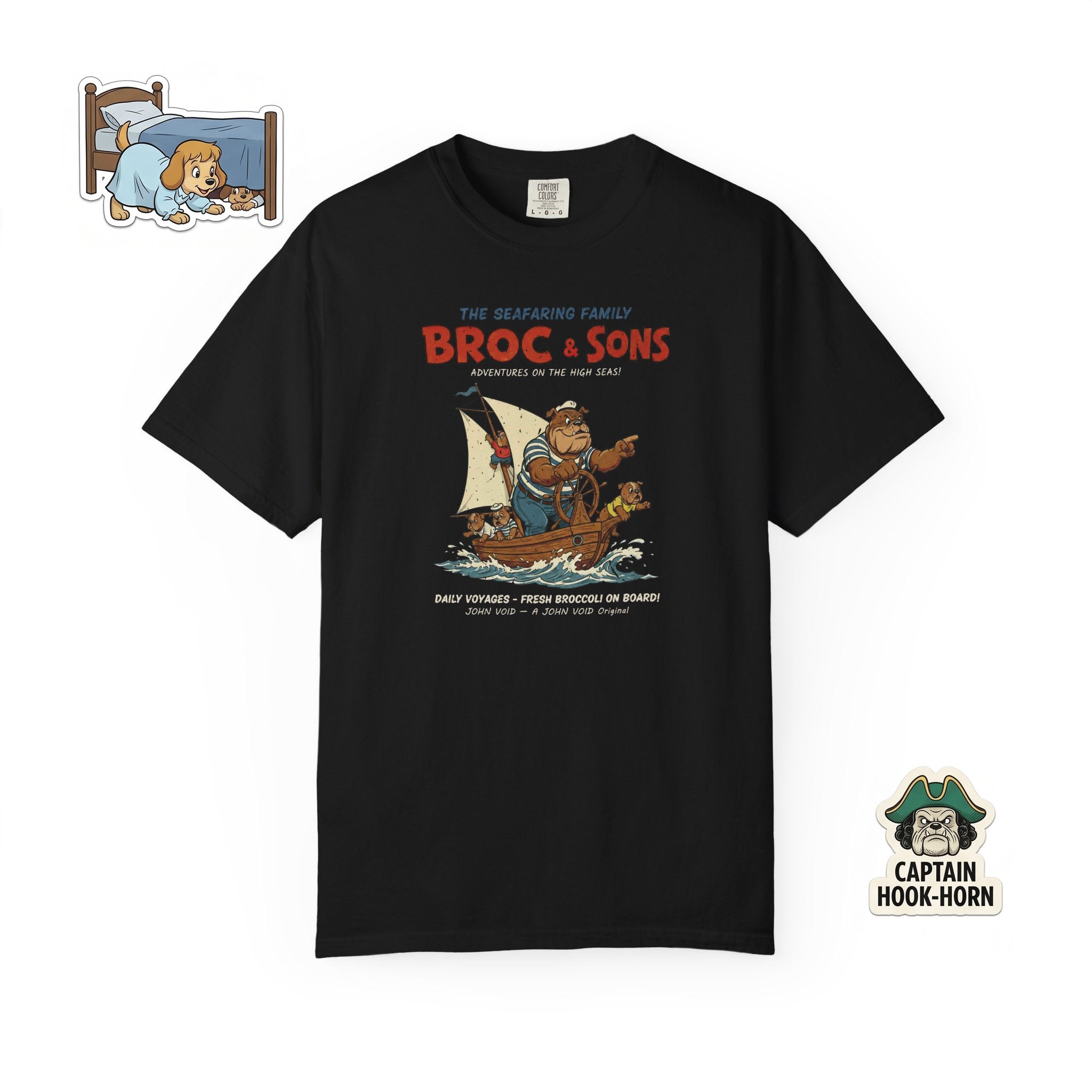 Broc & Sons Sailing Illustration T-Shirt, Retro Storybook Graphic Tee by John Void