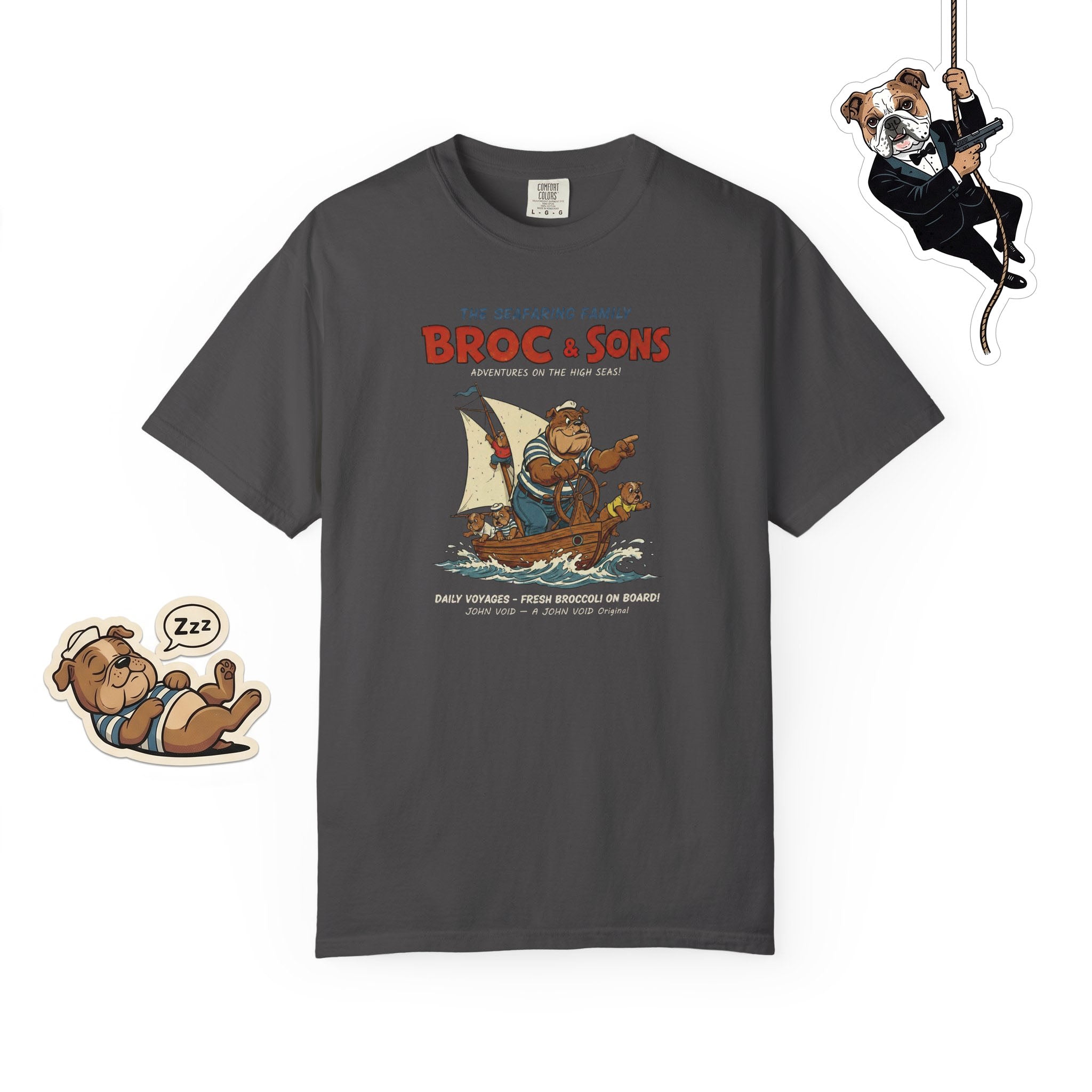 Broc & Sons Sailing Illustration T-Shirt, Retro Storybook Graphic Tee by John Void