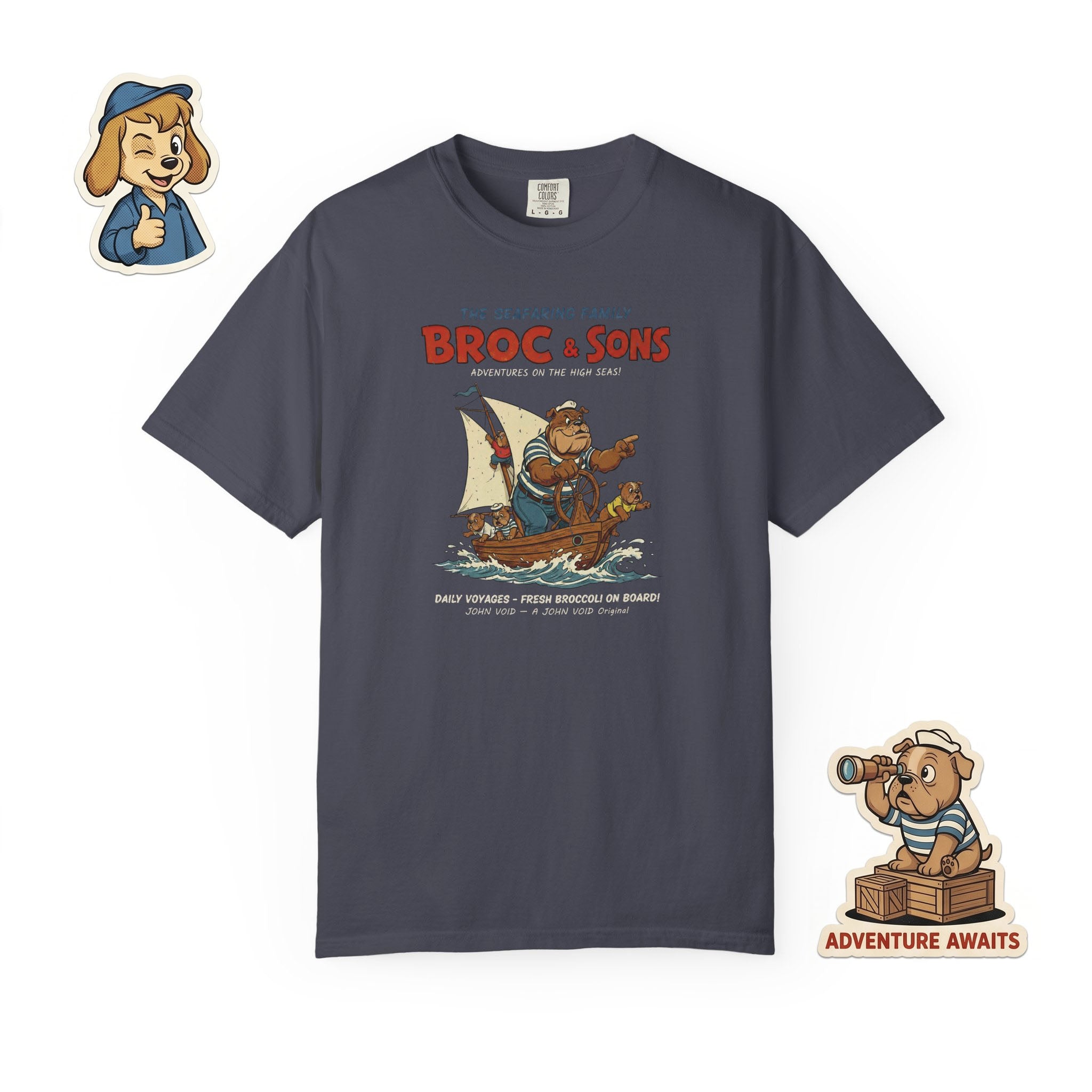Broc & Sons Sailing Illustration T-Shirt, Retro Storybook Graphic Tee by John Void
