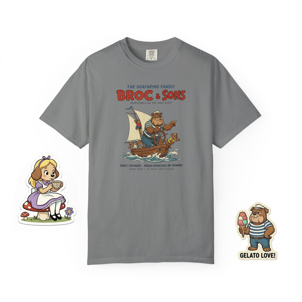Broc & Sons Sailing Illustration T-Shirt, Retro Storybook Graphic Tee by John Void