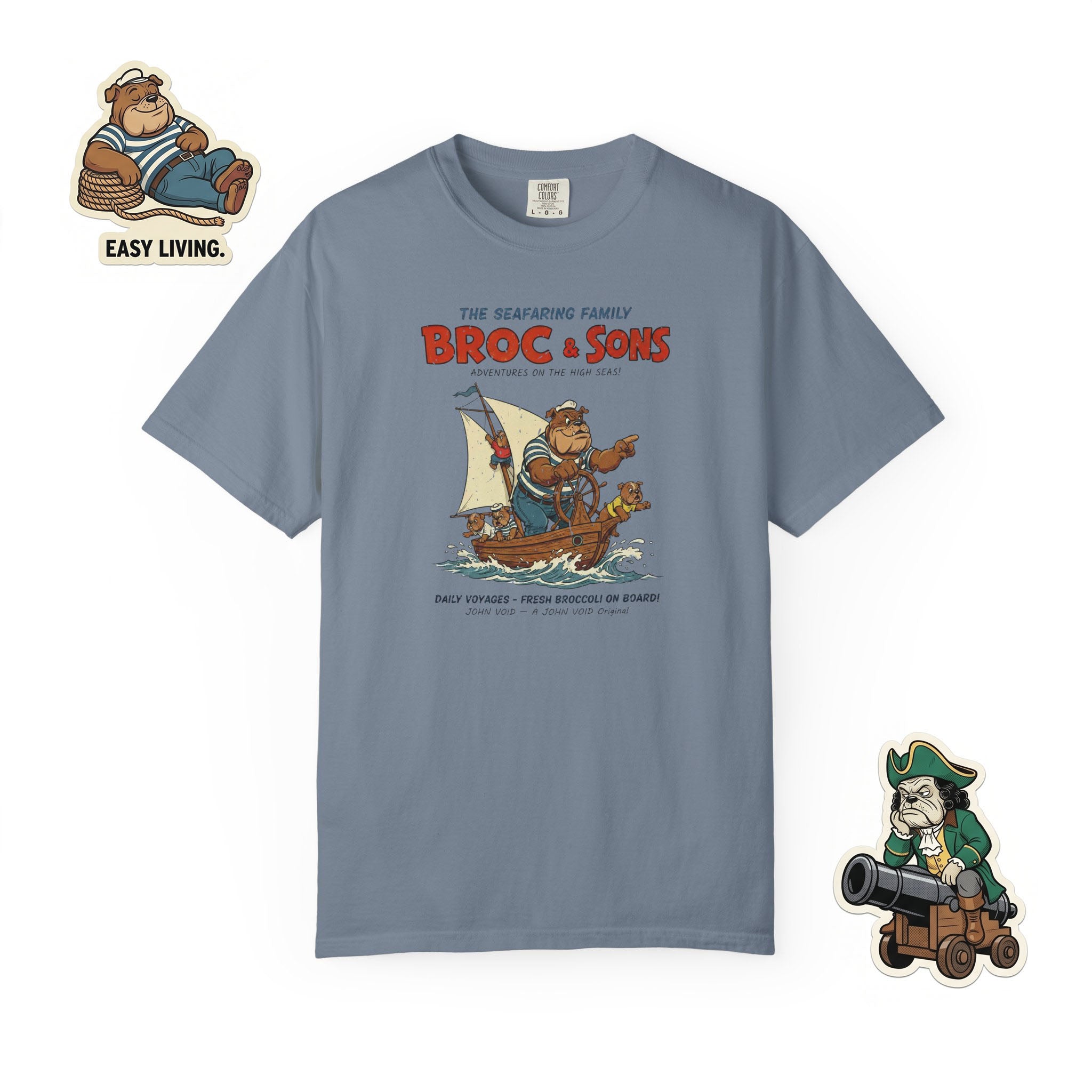 Broc & Sons Sailing Illustration T-Shirt, Retro Storybook Graphic Tee by John Void