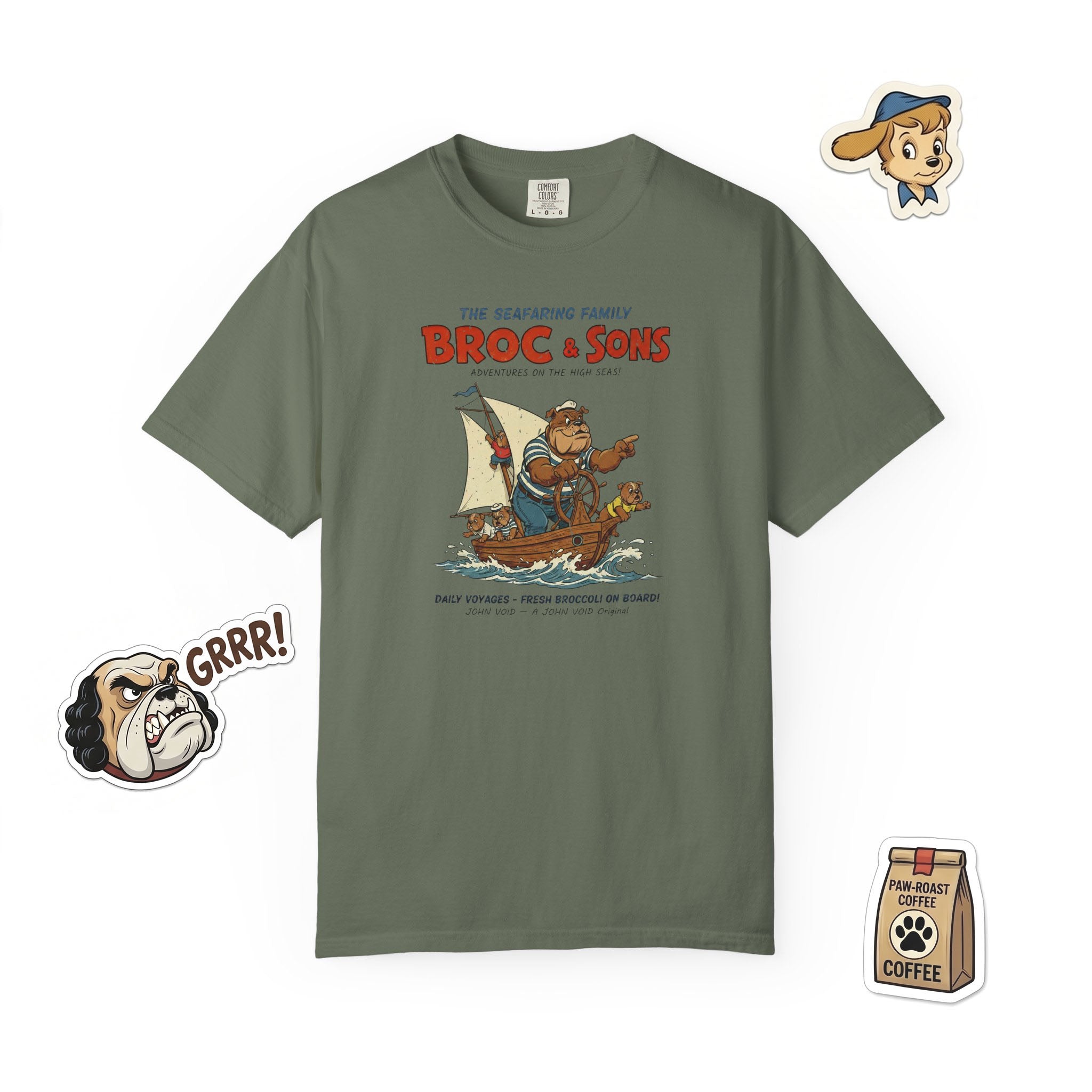 Broc & Sons Sailing Illustration T-Shirt, Retro Storybook Graphic Tee by John Void