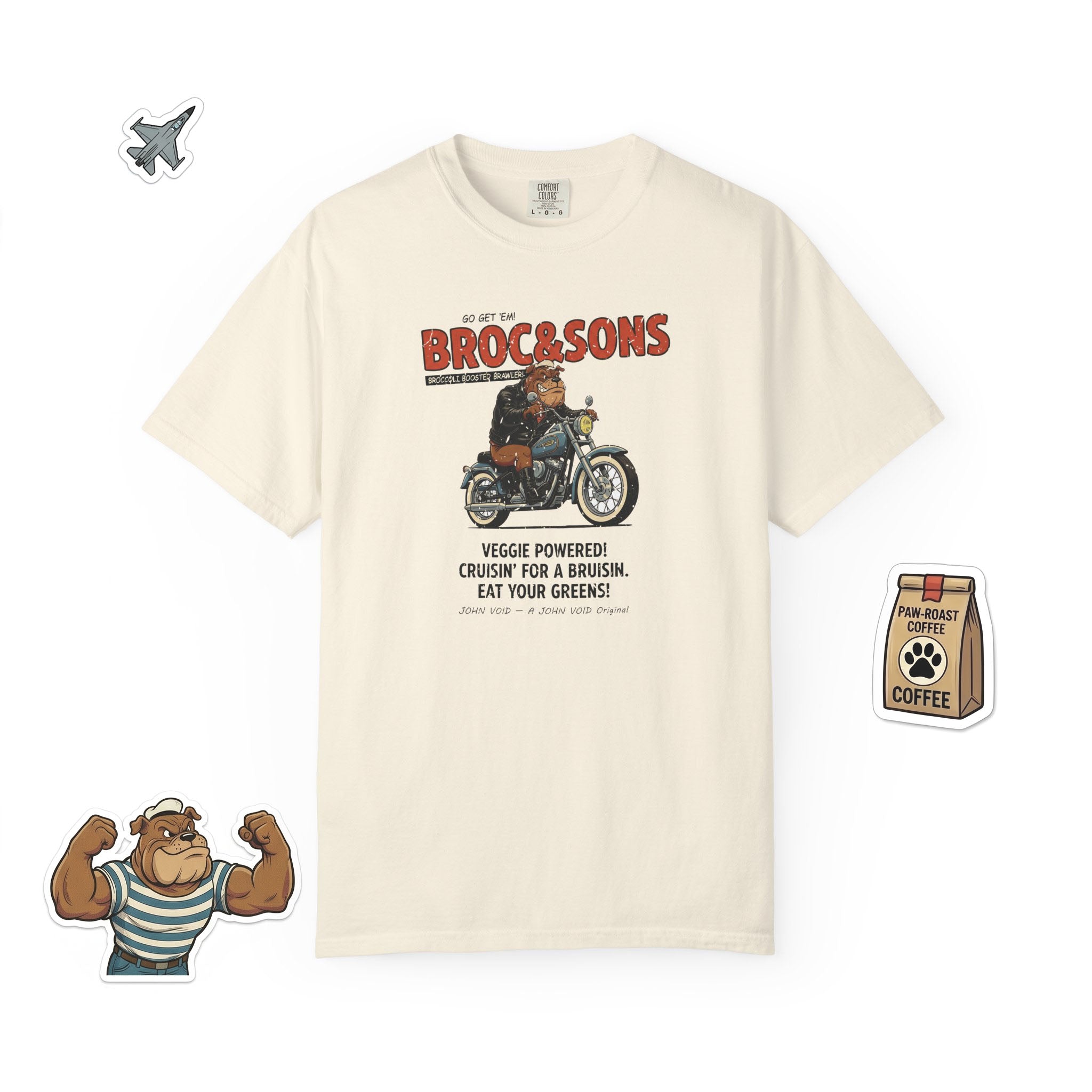 Broc & Sons Biker Illustration T-Shirt, Retro Storybook Graphic Tee by John Void