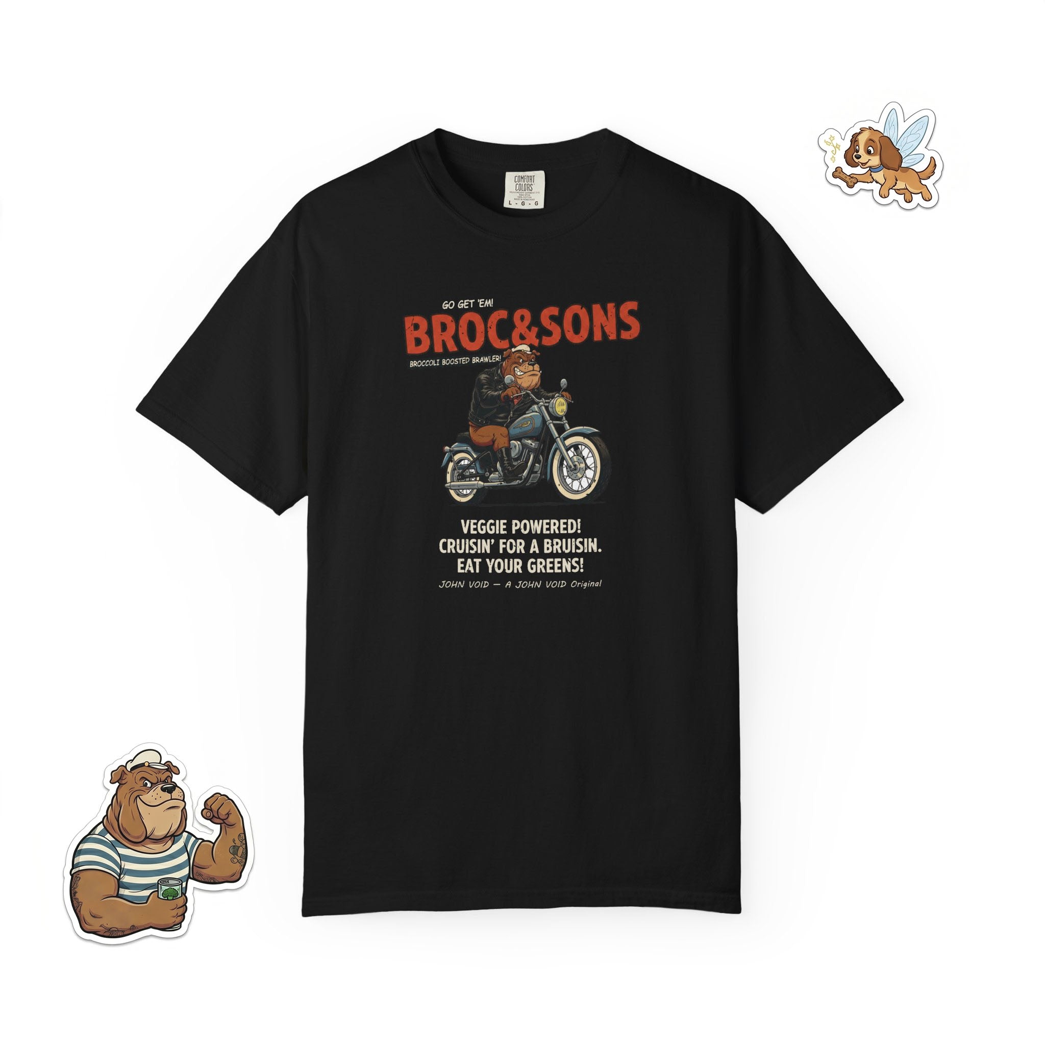Broc & Sons Biker Illustration T-Shirt, Retro Storybook Graphic Tee by John Void
