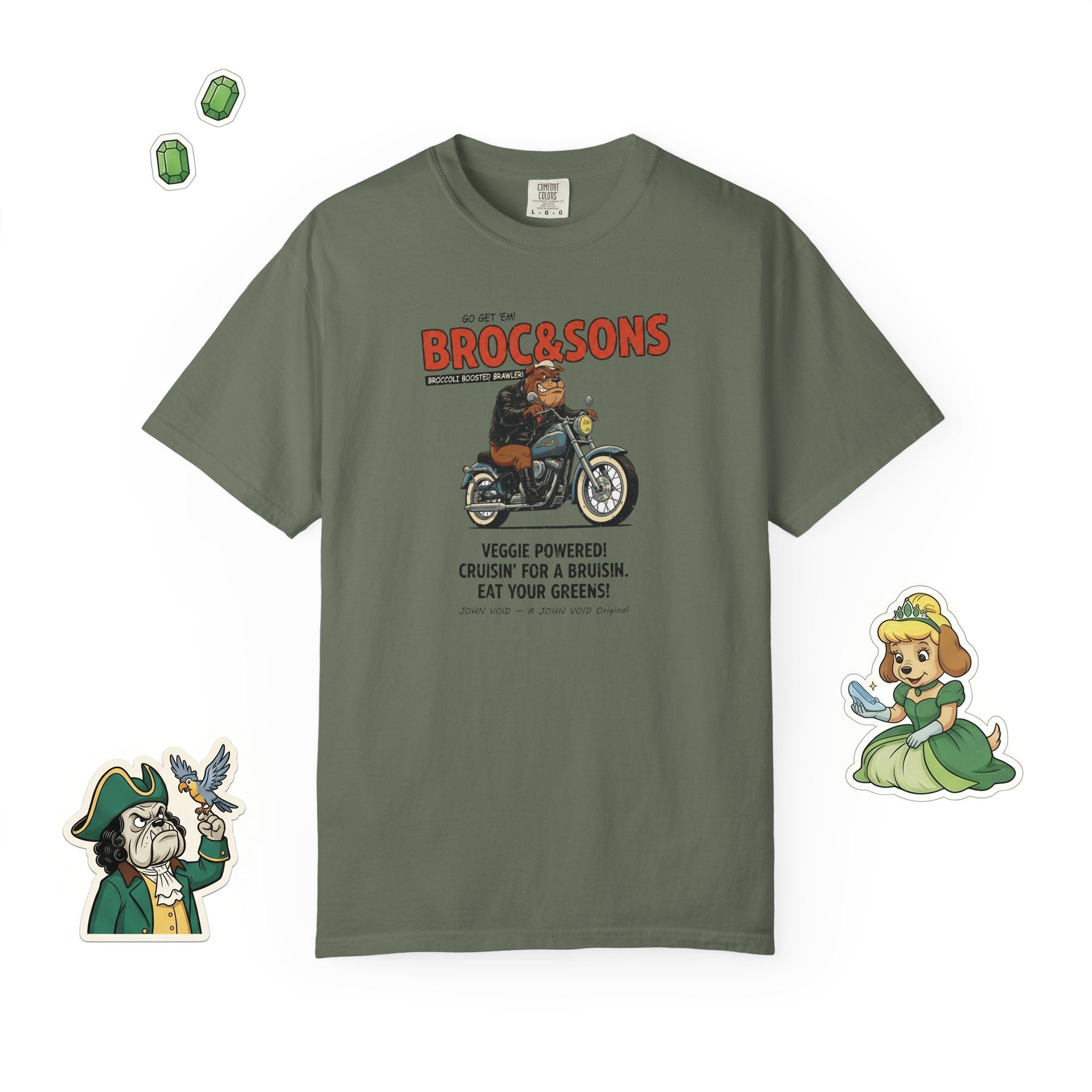 Broc & Sons Biker Illustration T-Shirt, Retro Storybook Graphic Tee by John Void
