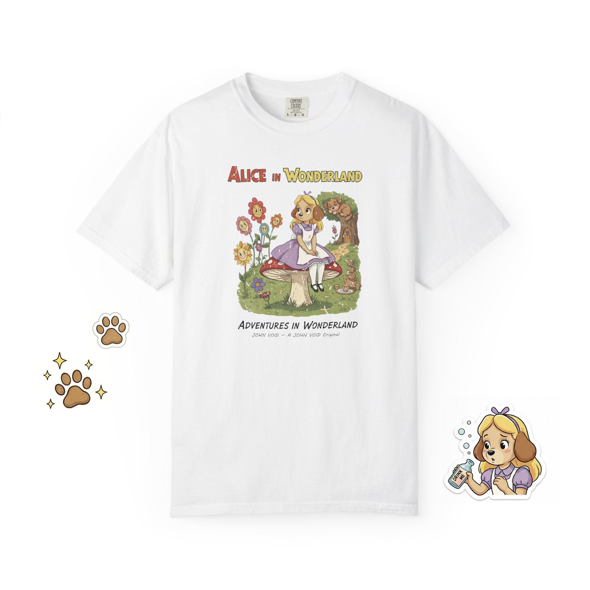 Alice Illustration T-Shirt, Retro Storybook Graphic Tee by John Void
