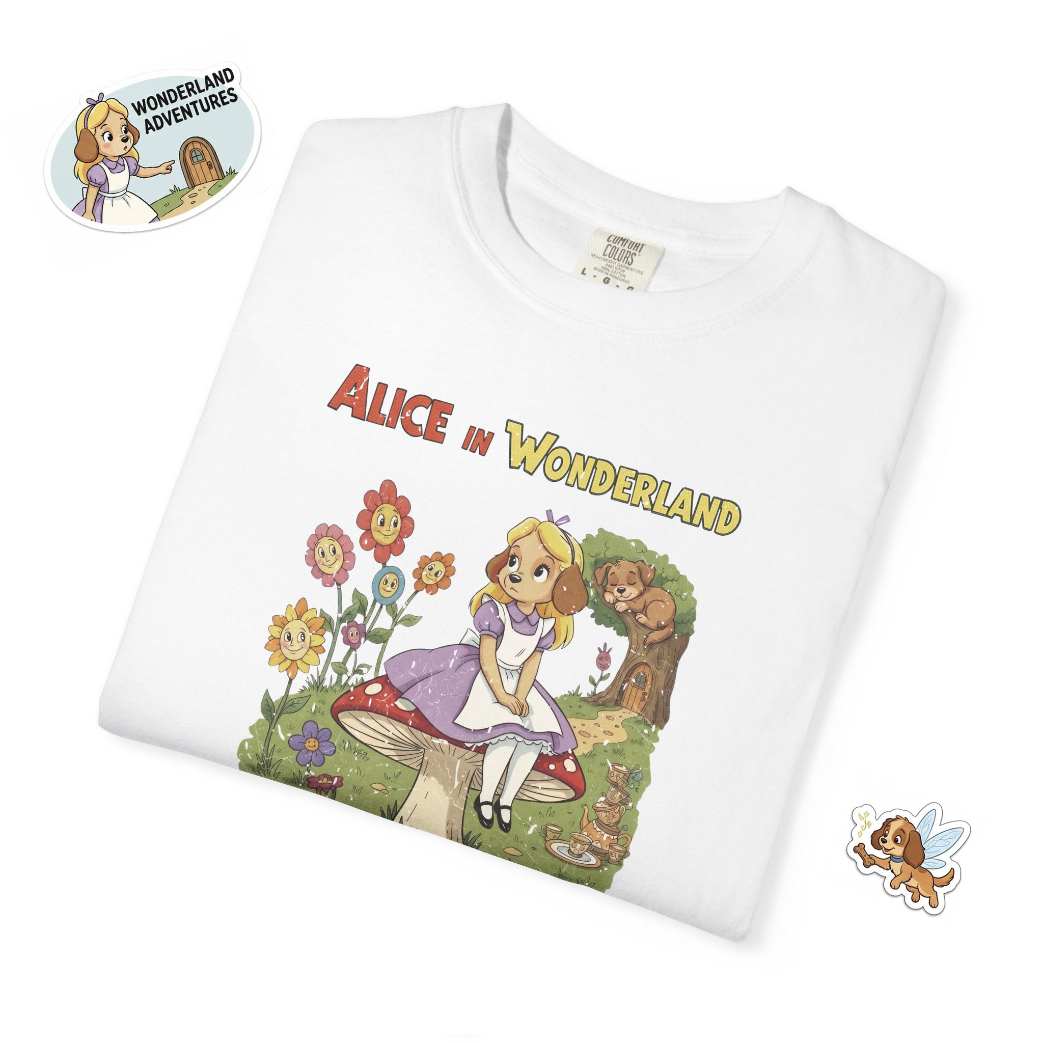 Alice Illustration T-Shirt, Retro Storybook Graphic Tee by John Void