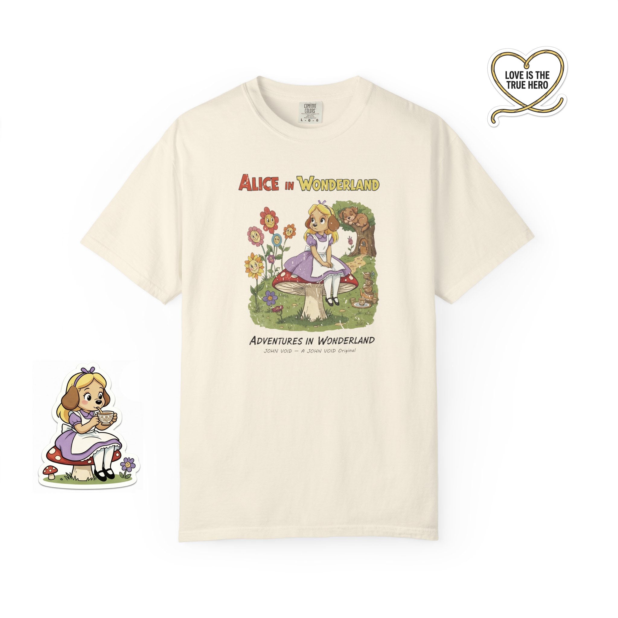 Alice Illustration T-Shirt, Retro Storybook Graphic Tee by John Void