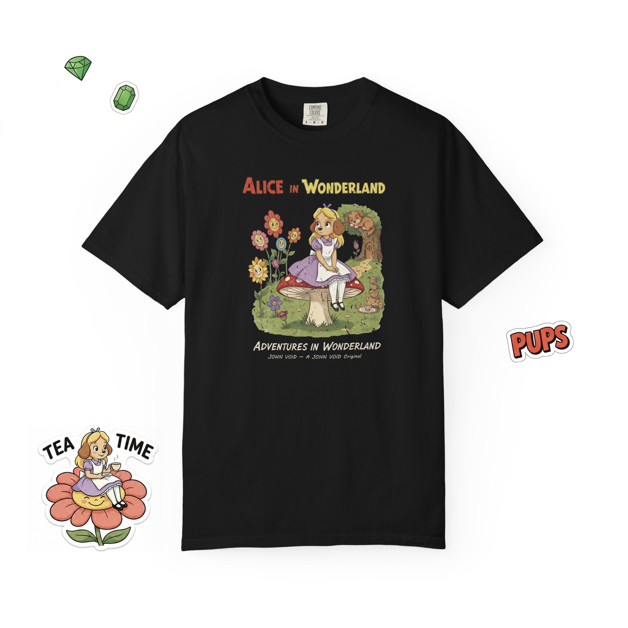 Alice Illustration T-Shirt, Retro Storybook Graphic Tee by John Void