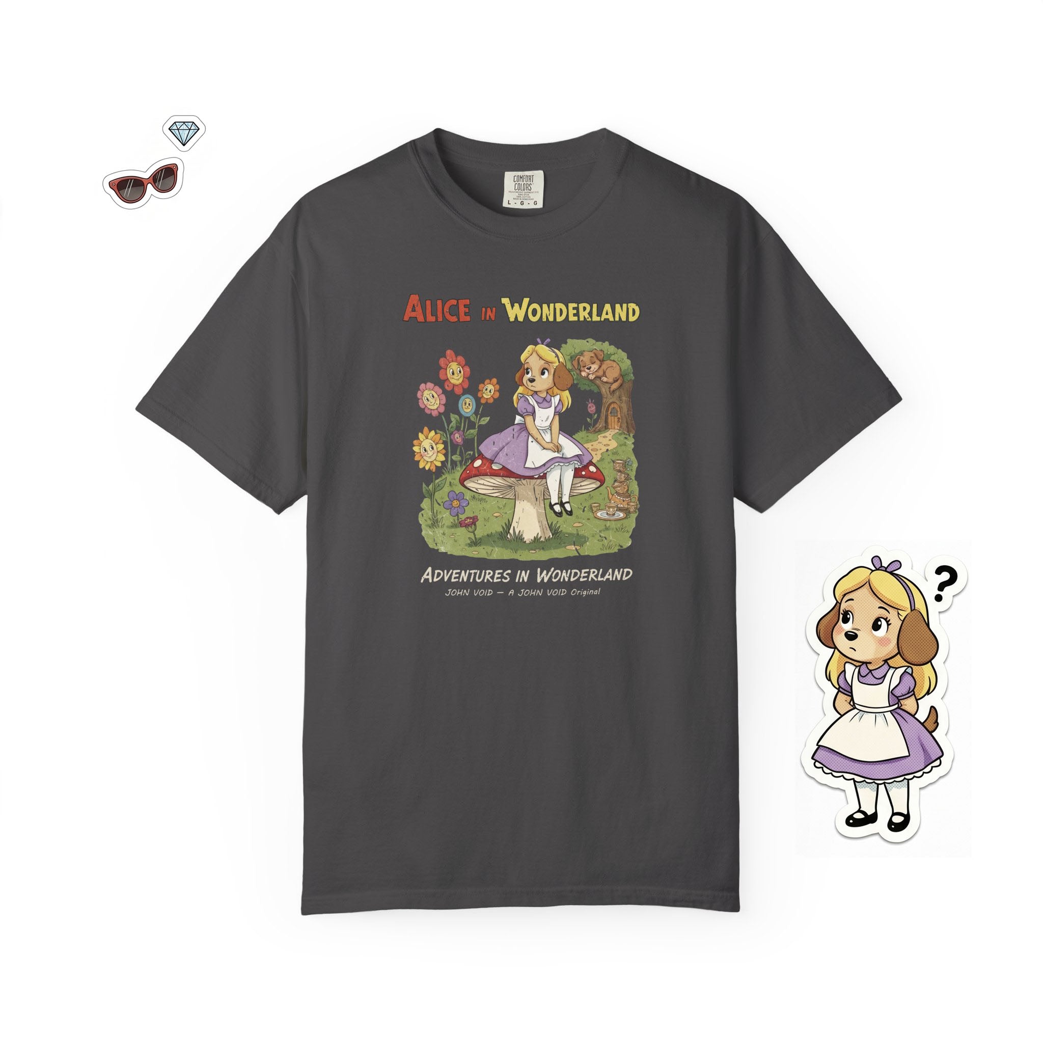 Alice Illustration T-Shirt, Retro Storybook Graphic Tee by John Void