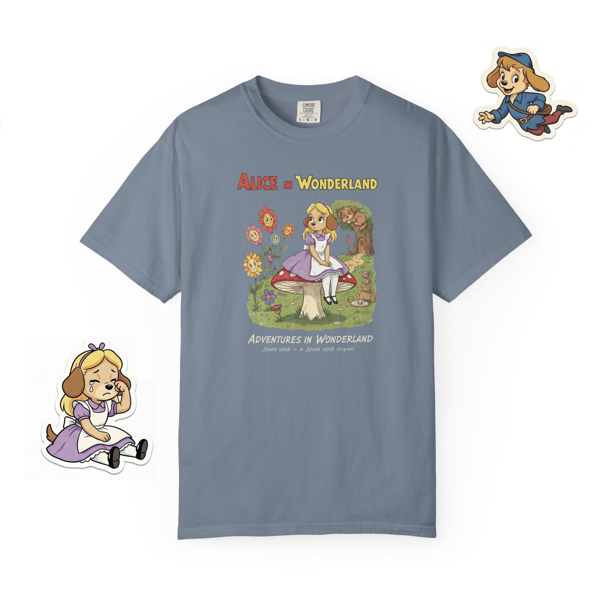 Alice Illustration T-Shirt, Retro Storybook Graphic Tee by John Void