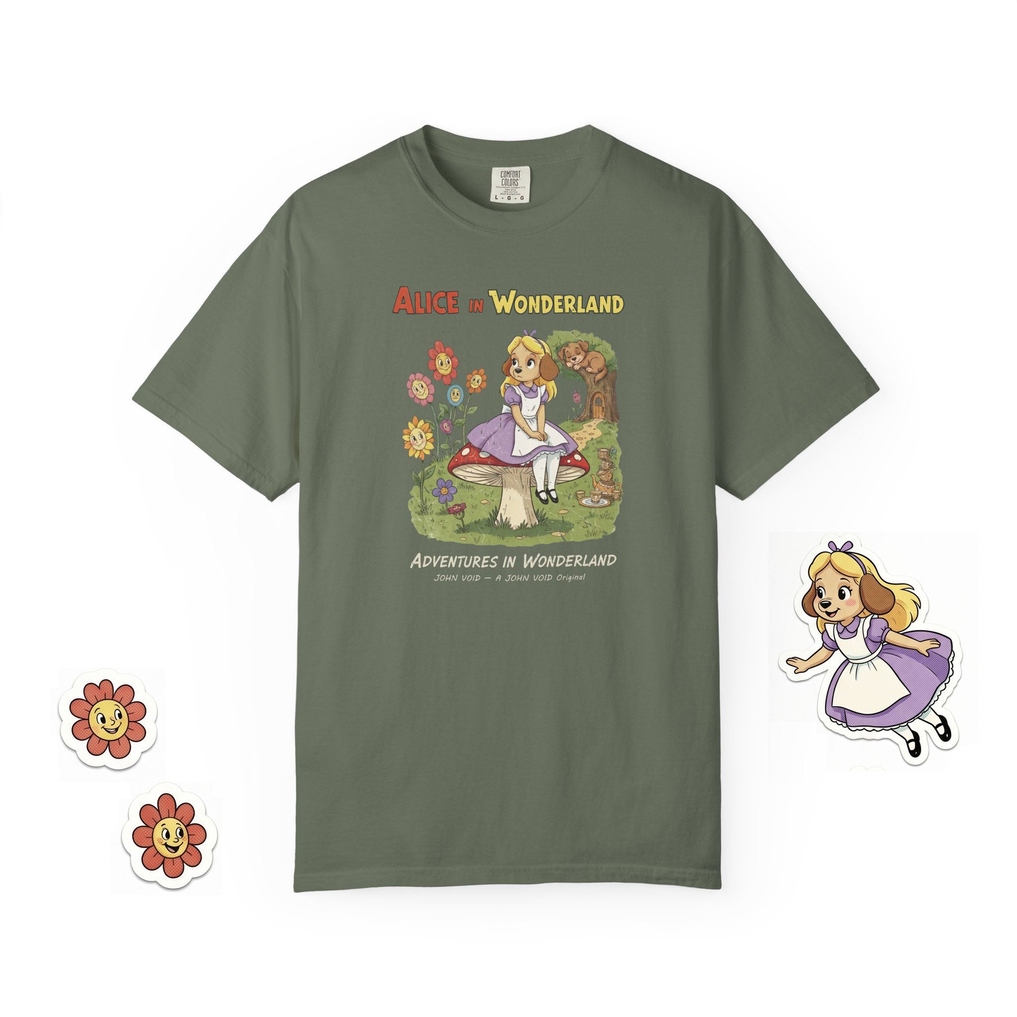 Alice Illustration T-Shirt, Retro Storybook Graphic Tee by John Void