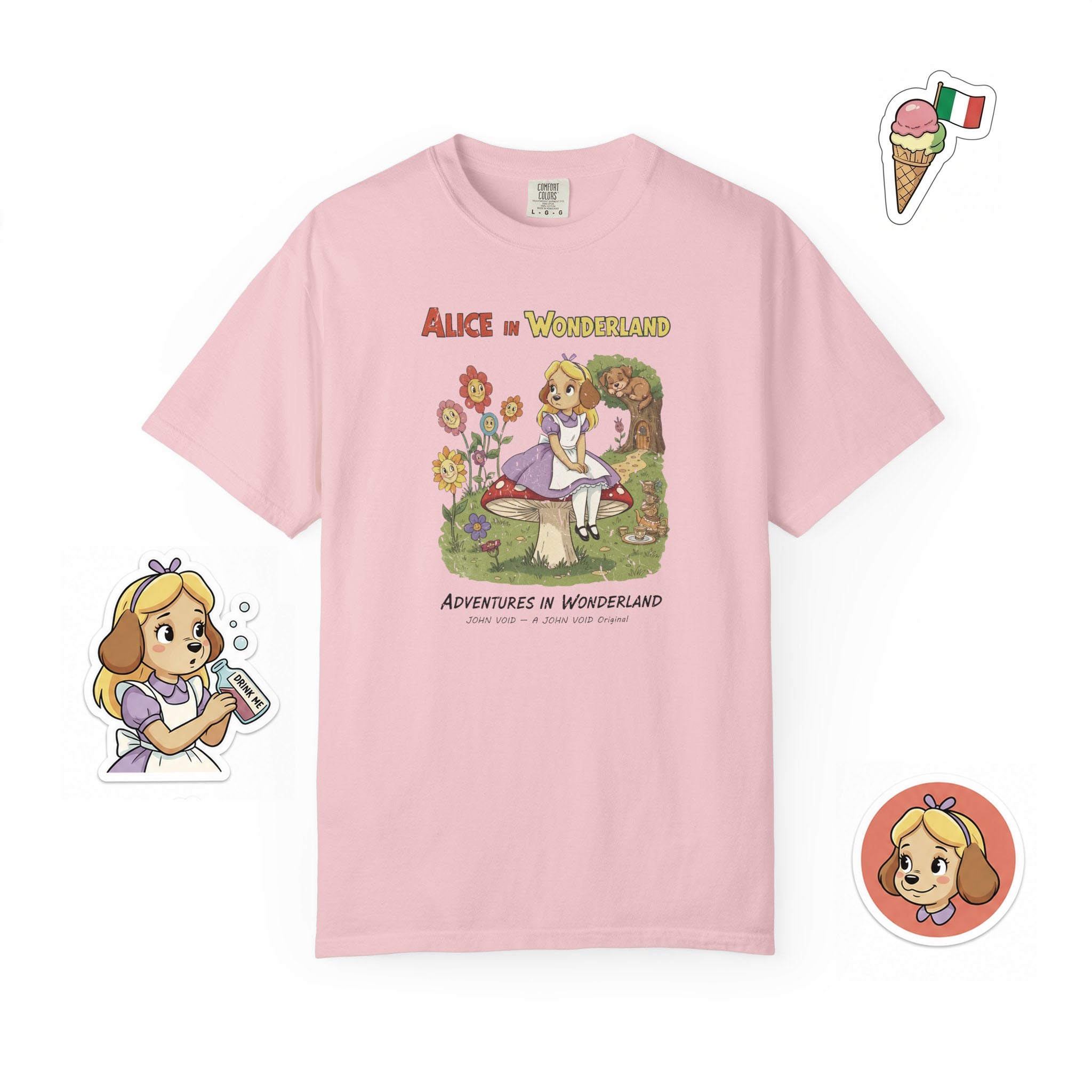 Alice Illustration T-Shirt, Retro Storybook Graphic Tee by John Void