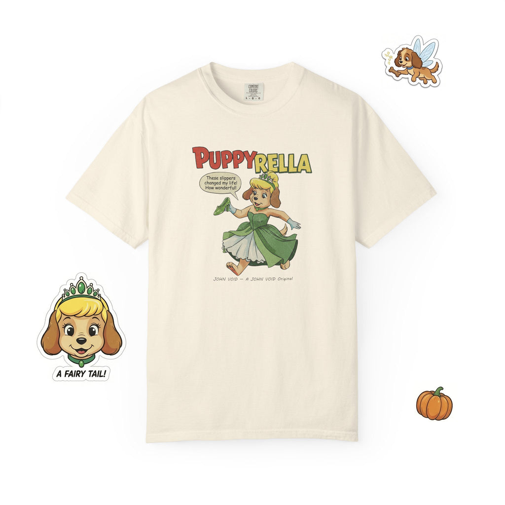 Puppyrella Slipper Illustration T-Shirt, Retro Storybook Graphic Tee by John Void