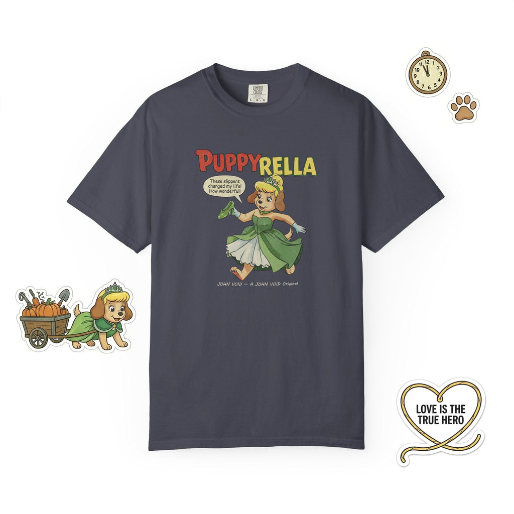 Puppyrella Slipper Illustration T-Shirt, Retro Storybook Graphic Tee by John Void