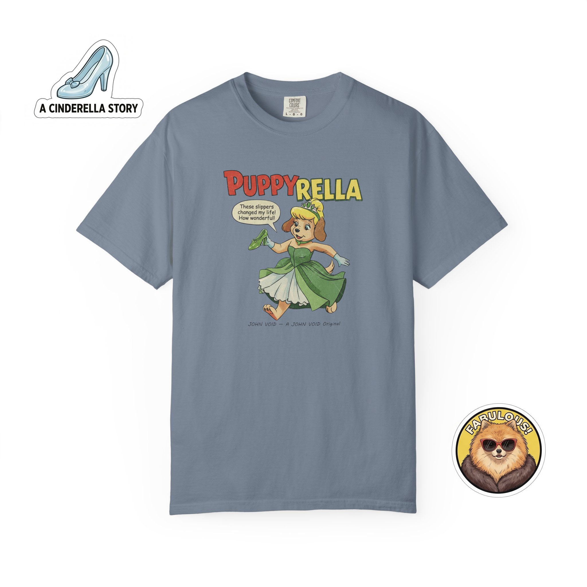 Puppyrella Slipper Illustration T-Shirt, Retro Storybook Graphic Tee by John Void