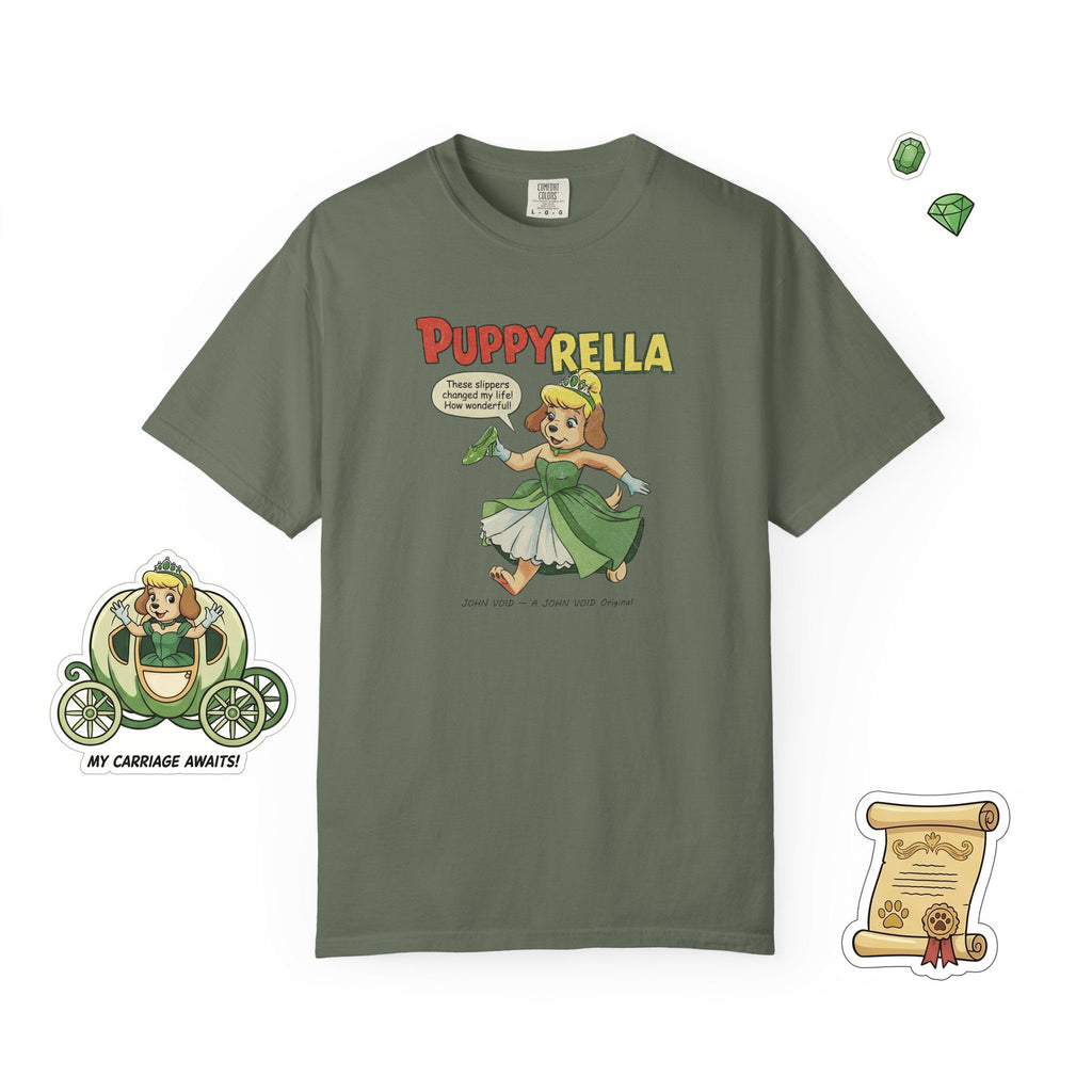 Puppyrella Slipper Illustration T-Shirt, Retro Storybook Graphic Tee by John Void