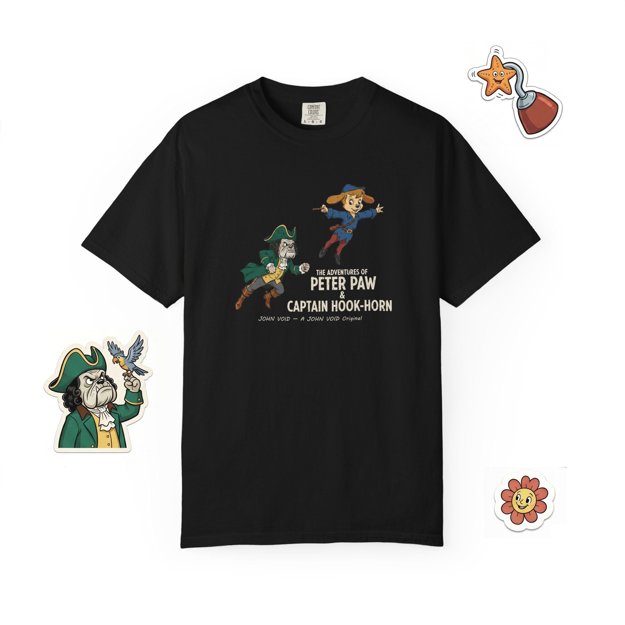 Flying Peter Four Illustration T-Shirt, Retro Storybook Graphic Tee by John Void