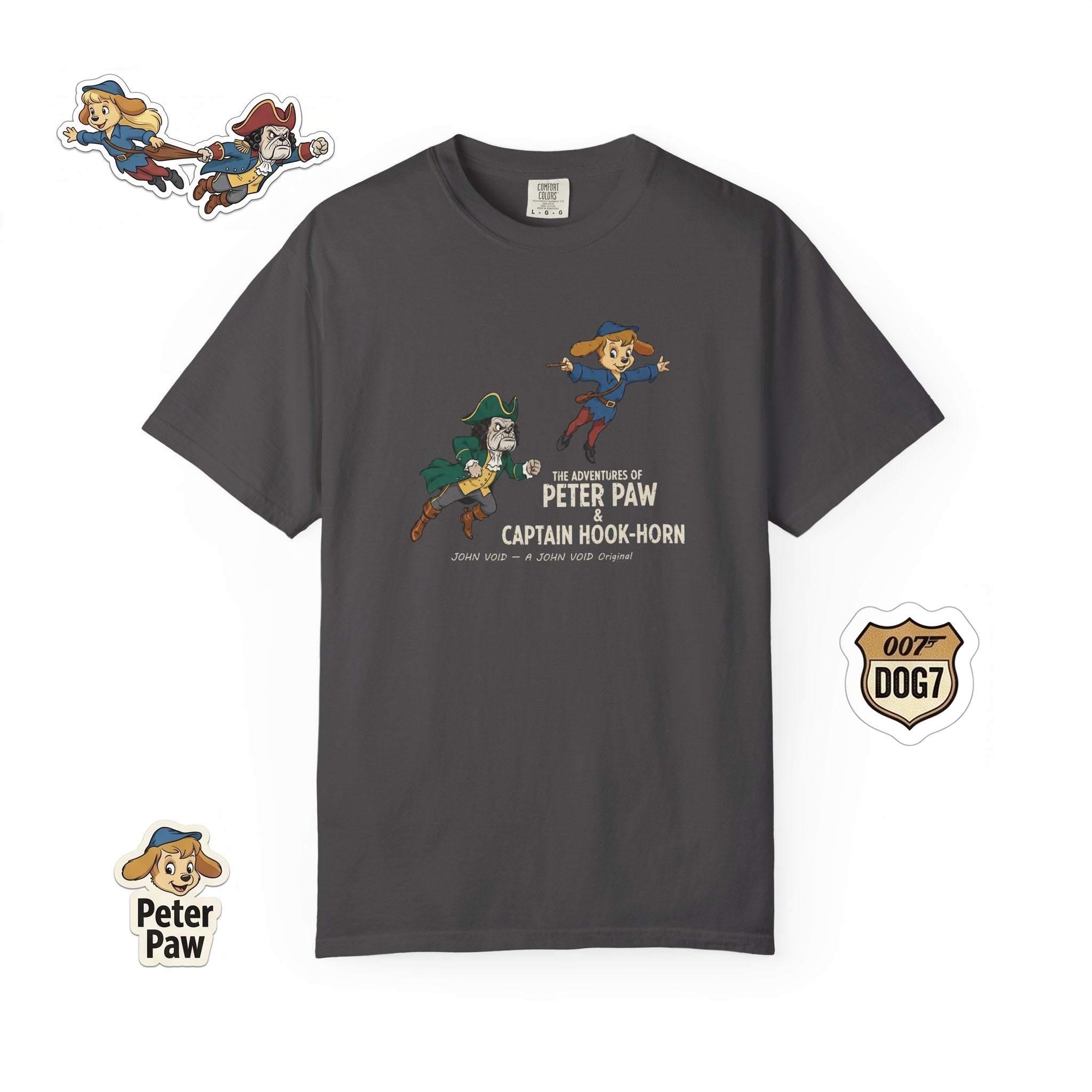 Flying Peter Four Illustration T-Shirt, Retro Storybook Graphic Tee by John Void