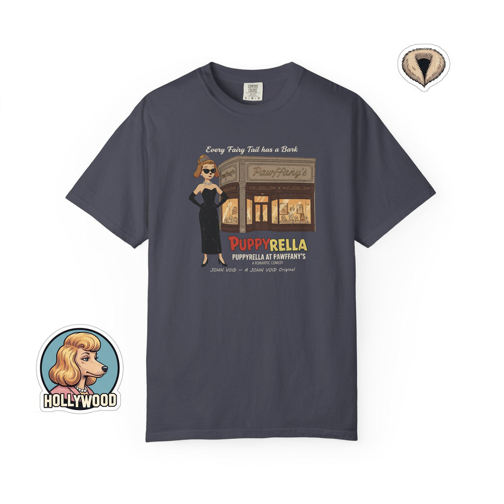 Puppyrella Jewelry Store Illustration T-Shirt, Retro Storybook Graphic Tee by John Void