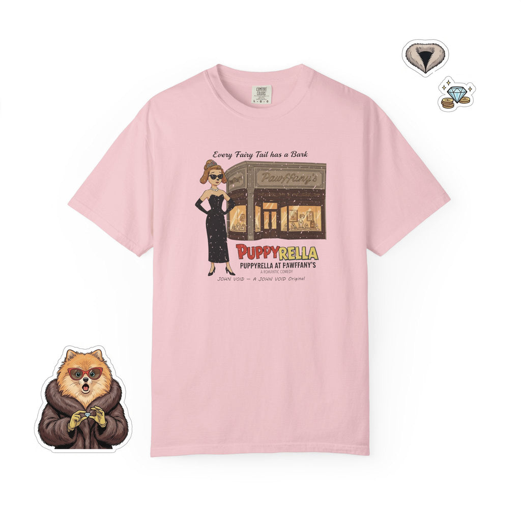 Puppyrella Jewelry Store Illustration T-Shirt, Retro Storybook Graphic Tee by John Void