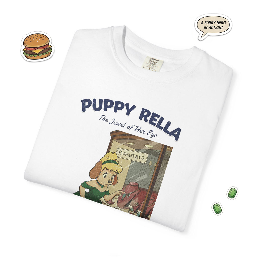 Puppyrella Window Shopping Illustration T-Shirt, Retro Storybook Graphic Tee by John Void