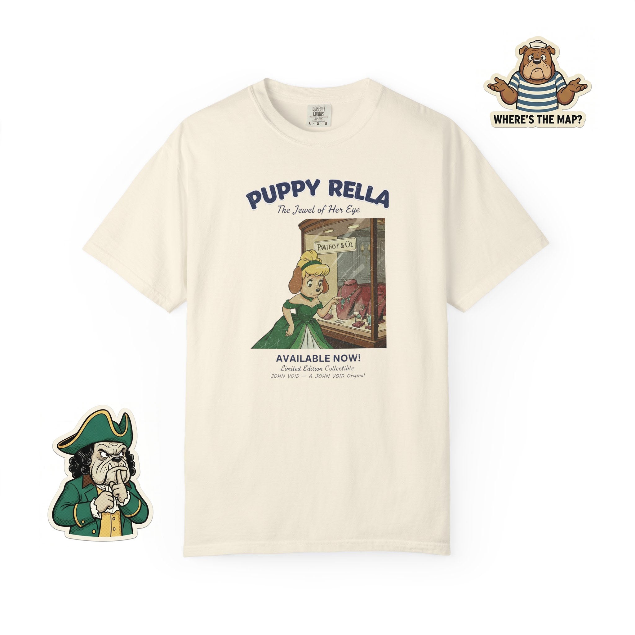 Puppyrella Window Shopping Illustration T-Shirt, Retro Storybook Graphic Tee by John Void