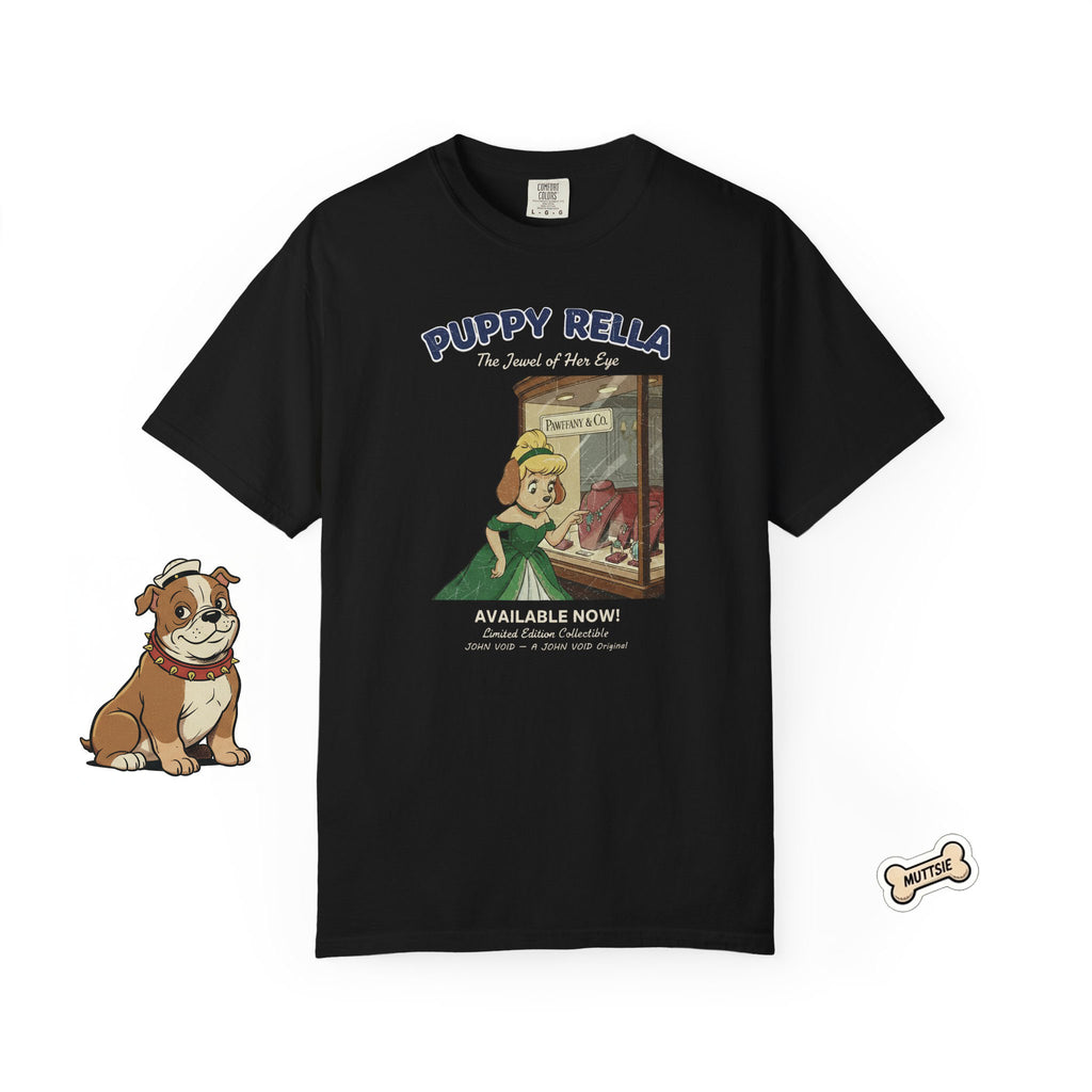 Puppyrella Window Shopping Illustration T-Shirt, Retro Storybook Graphic Tee by John Void